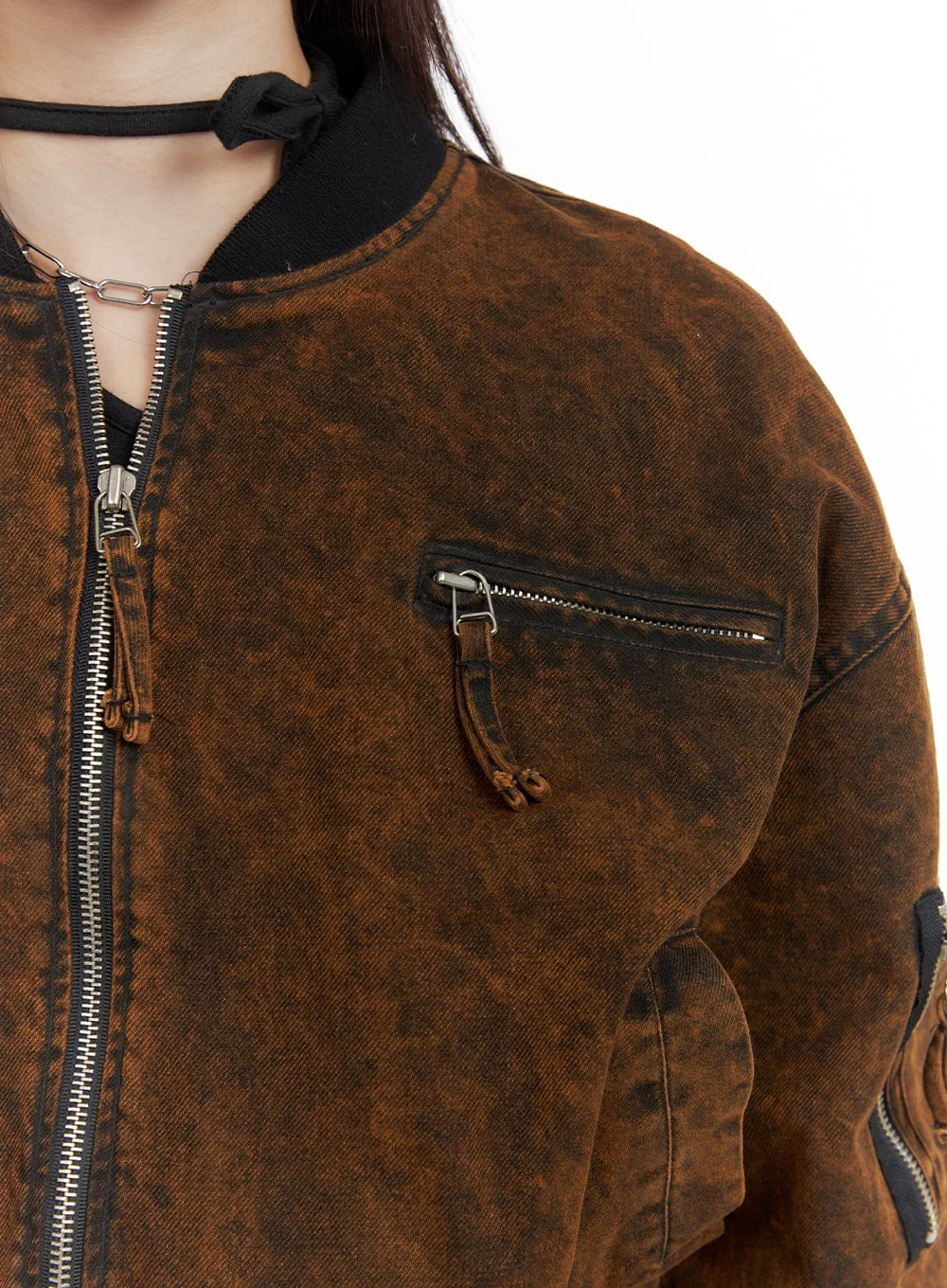 Stand Collar Solid Denim Jacket CA402 - Image 2