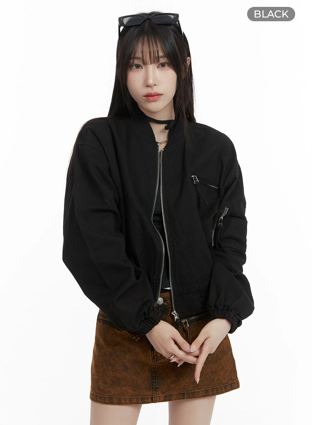 Stand Collar Solid Denim Jacket CA402 - Image 9