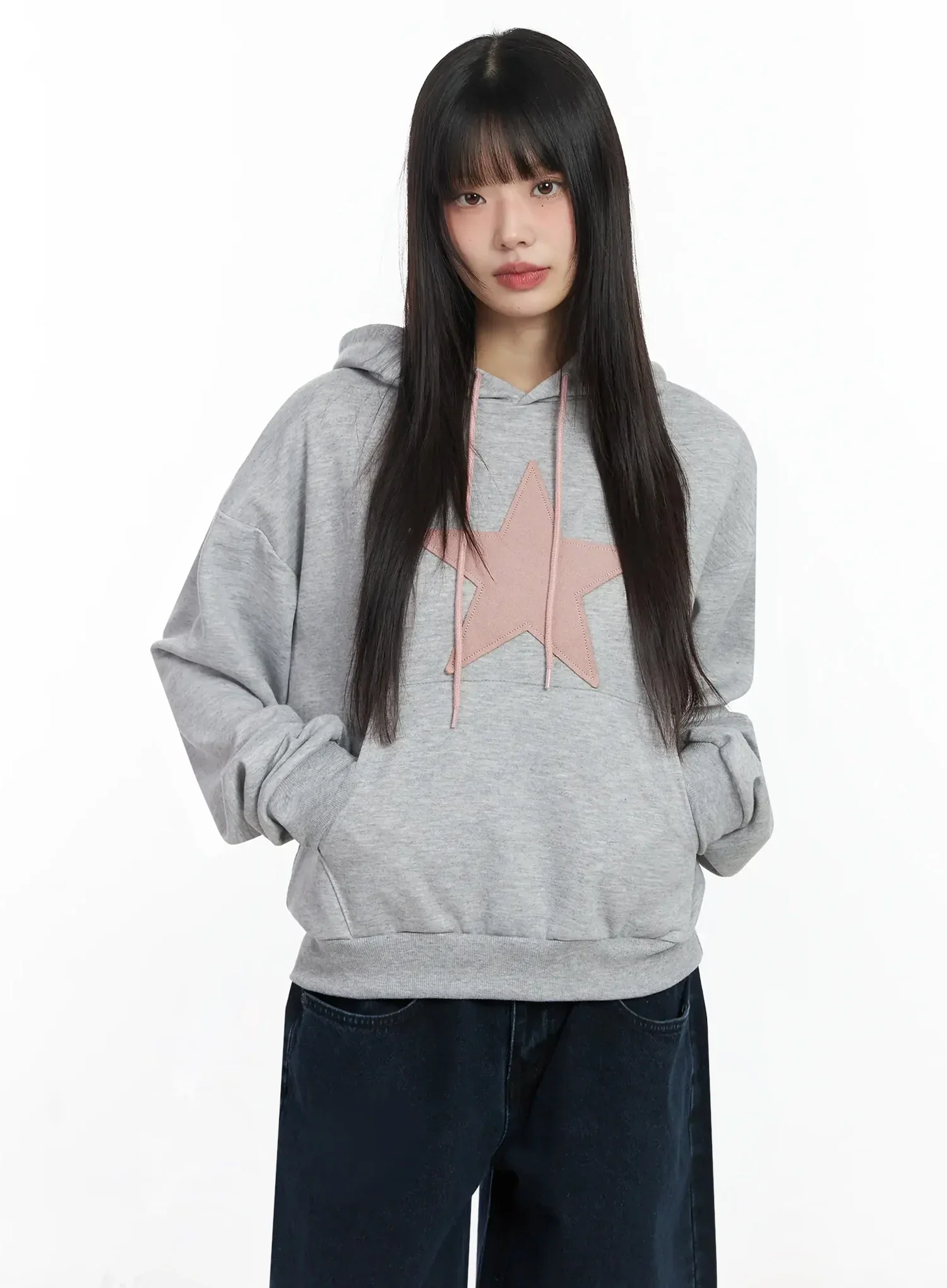 Star Patch Cotton Hoodie IF505 - Image 2