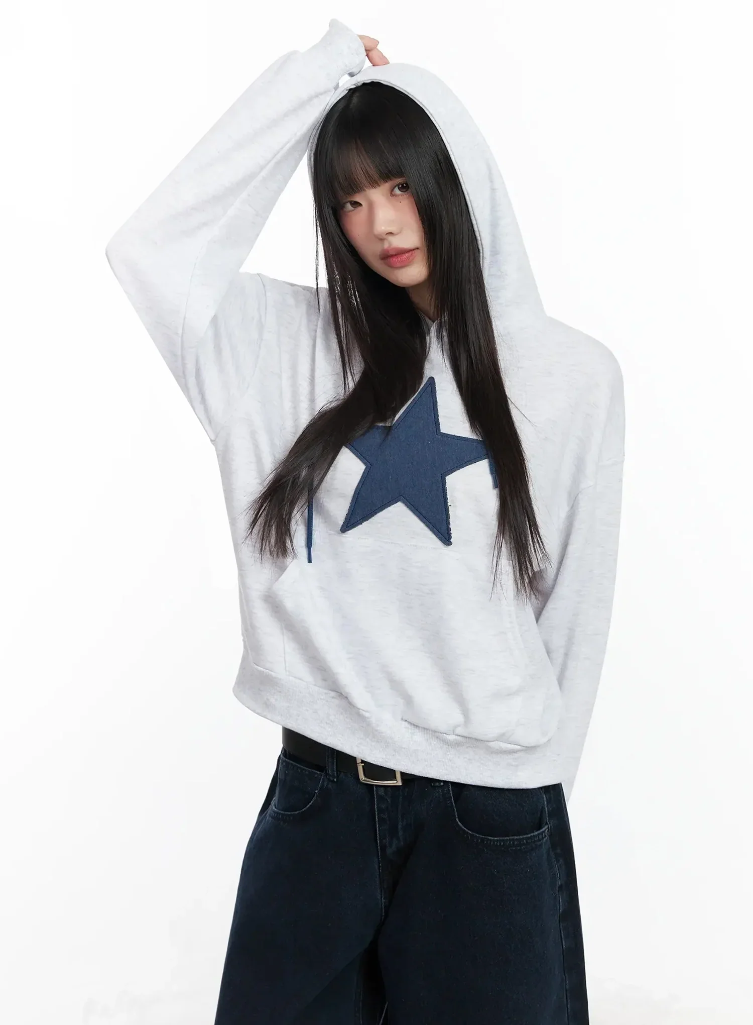 Star Patch Cotton Hoodie IF505 - Image 3