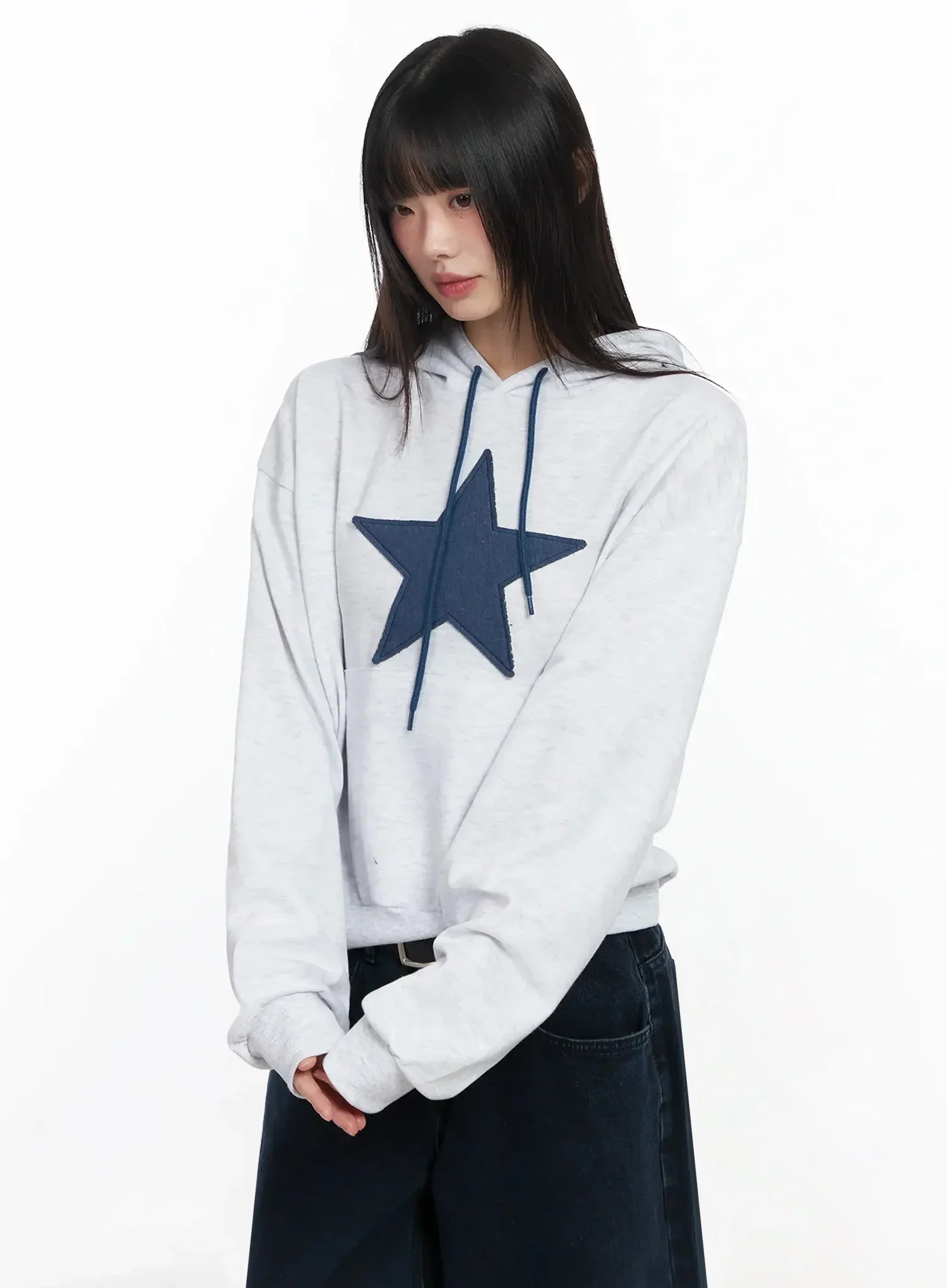 Star Patch Cotton Hoodie IF505 - Image 9
