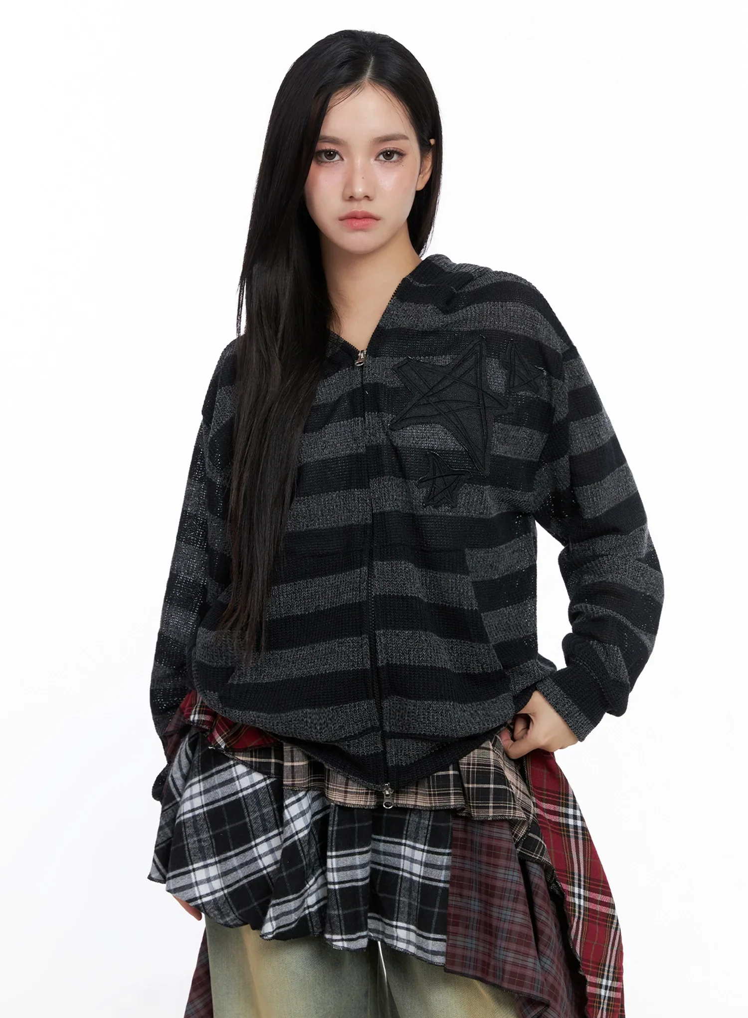 Star Patch Striped Zip-Up IS525 - Image 5