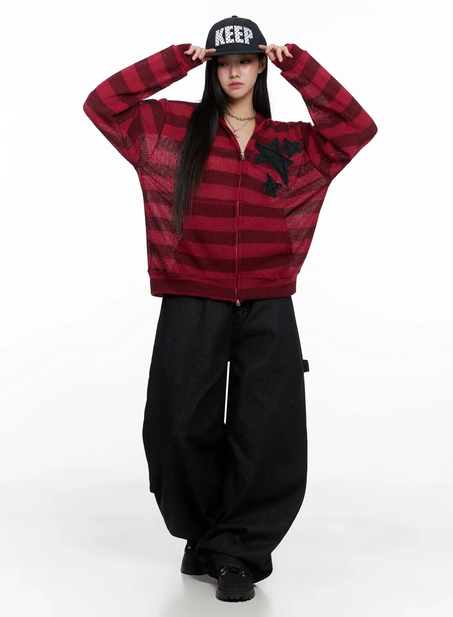 Star Patch Striped Zip-Up IS525 - Image 7