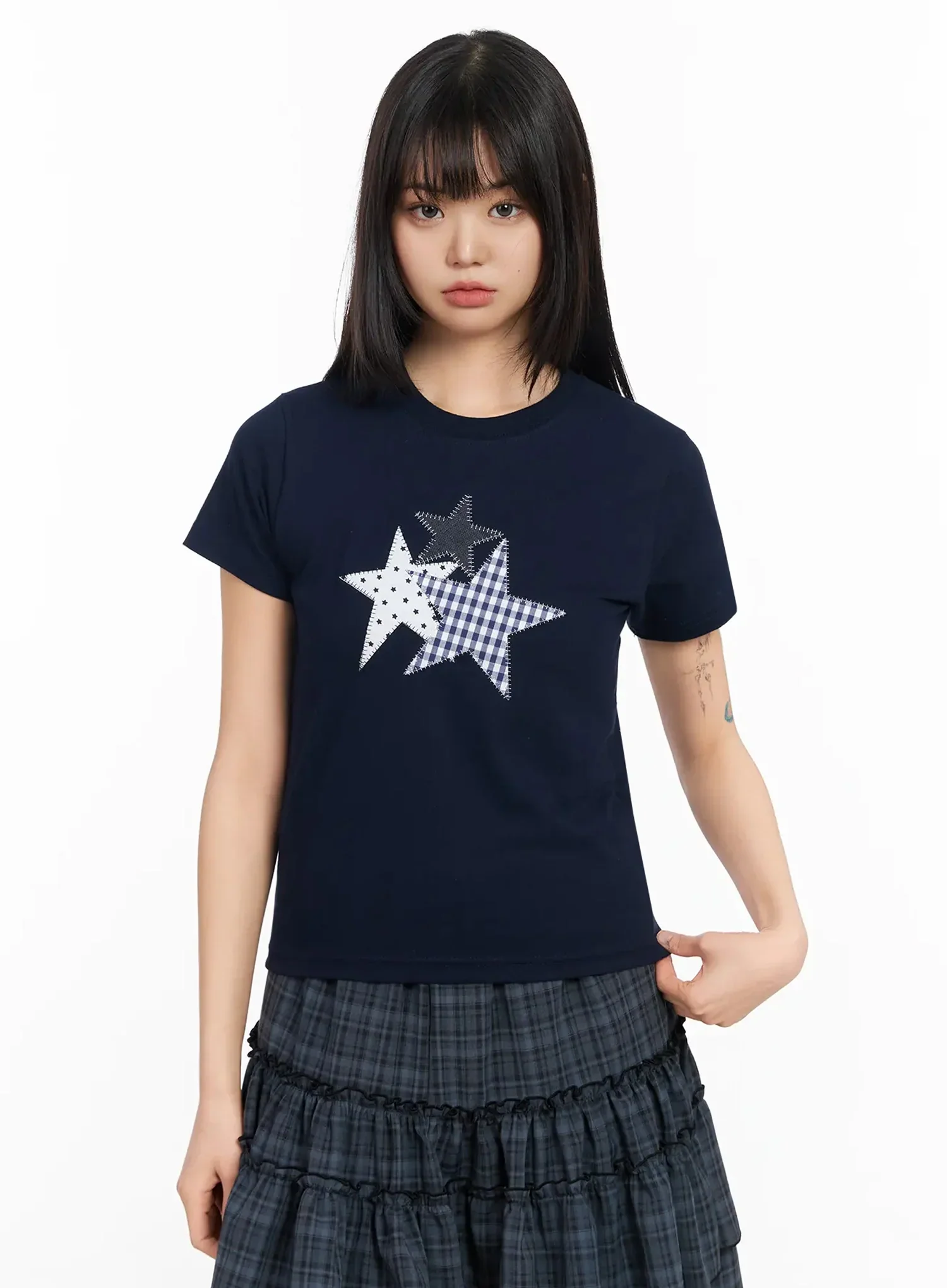 Star Patchwork Crop Top IA523 - Image 2
