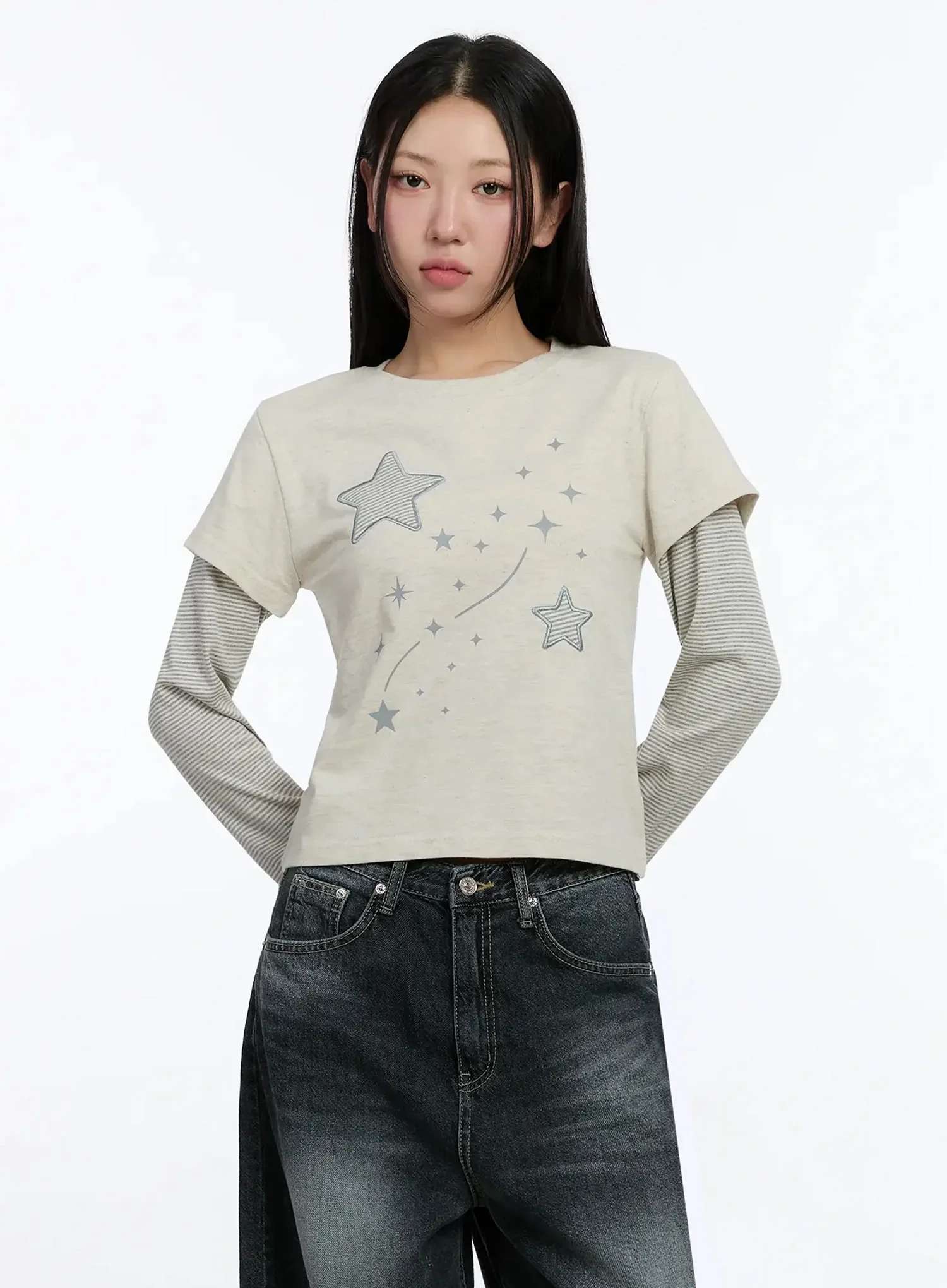 Star-Themed Layered Sleeve Top IM509 - Image 8