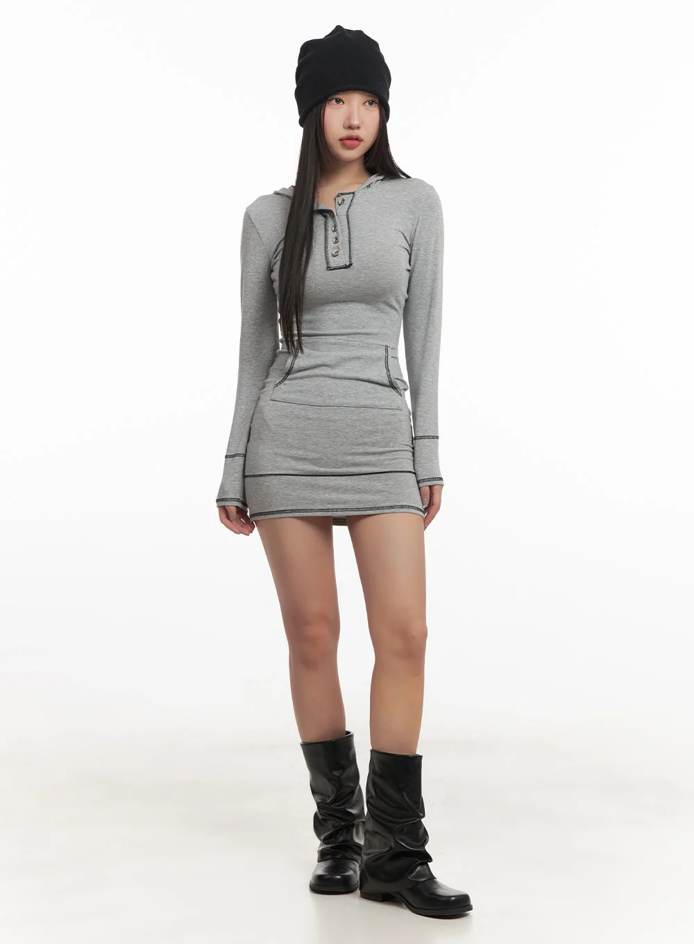 Stitched Slim-Fit Hooded Mini Dress CF520 - Image 2