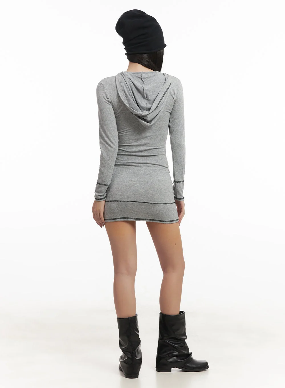 Stitched Slim-Fit Hooded Mini Dress CF520 - Image 5