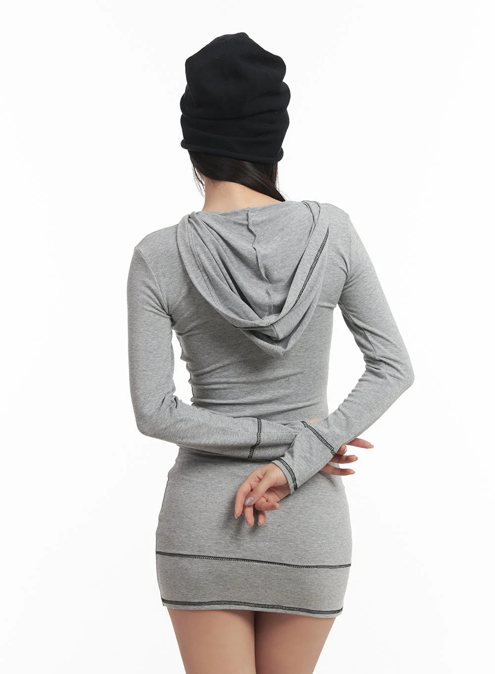Stitched Slim-Fit Hooded Mini Dress CF520 - Image 9