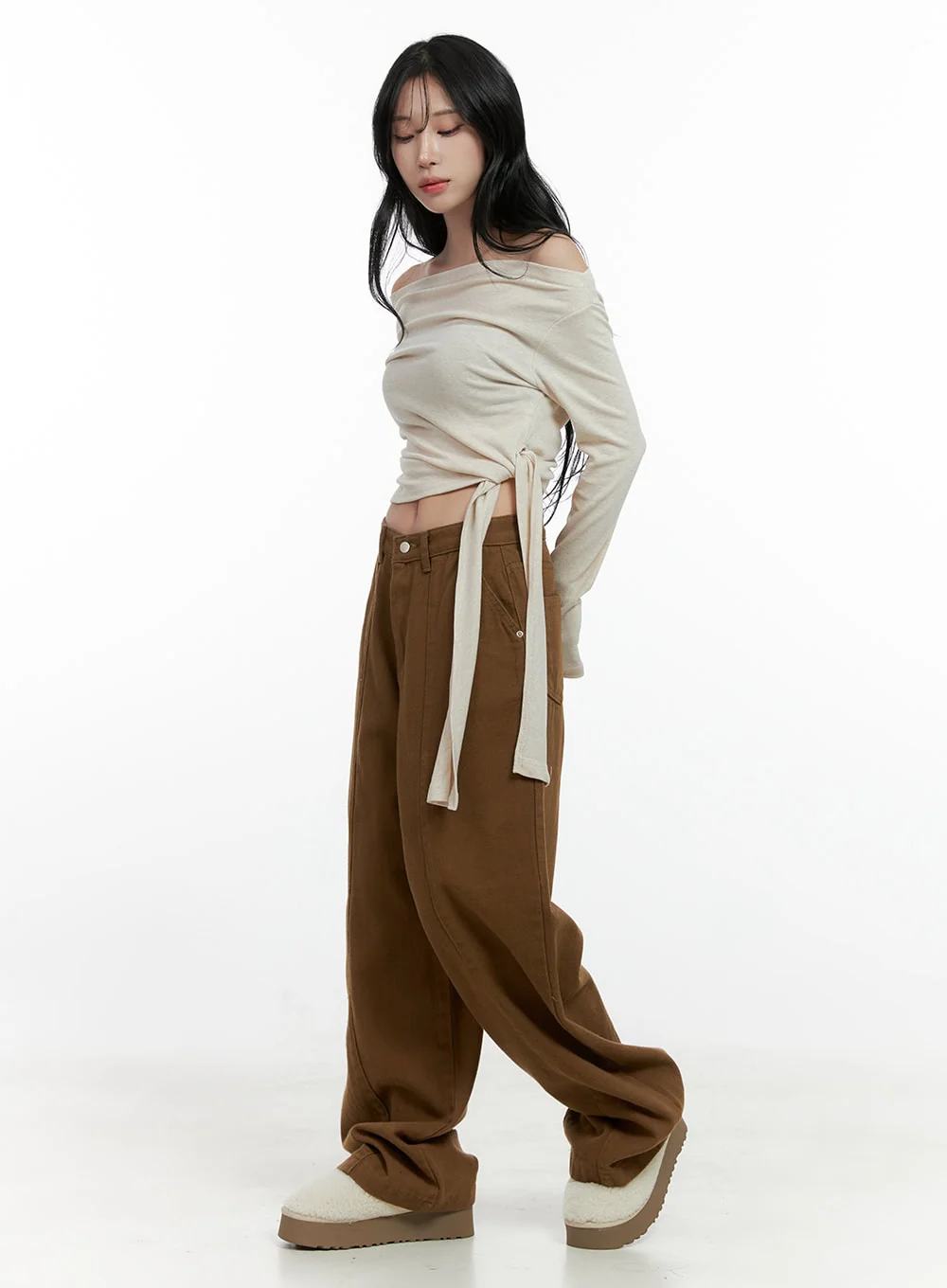 Strap Solid Long Sleeve Crop Top CN408 - Image 5