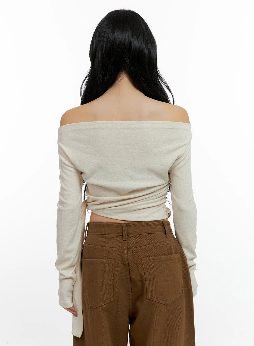 Strap Solid Long Sleeve Crop Top CN408 - Image 6