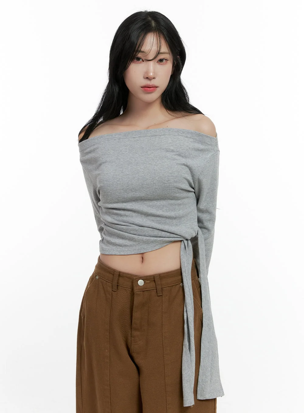 Strap Solid Long Sleeve Crop Top CN408 - Image 8