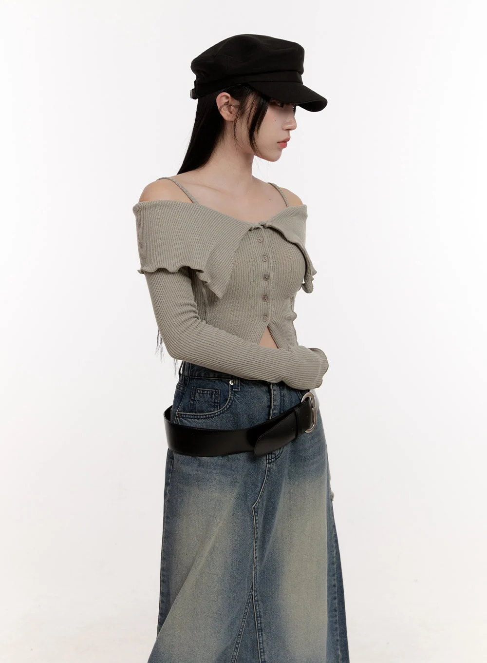 Strapped Off-Shoulder Long-Sleeve Crop Top CJ529 - Image 7