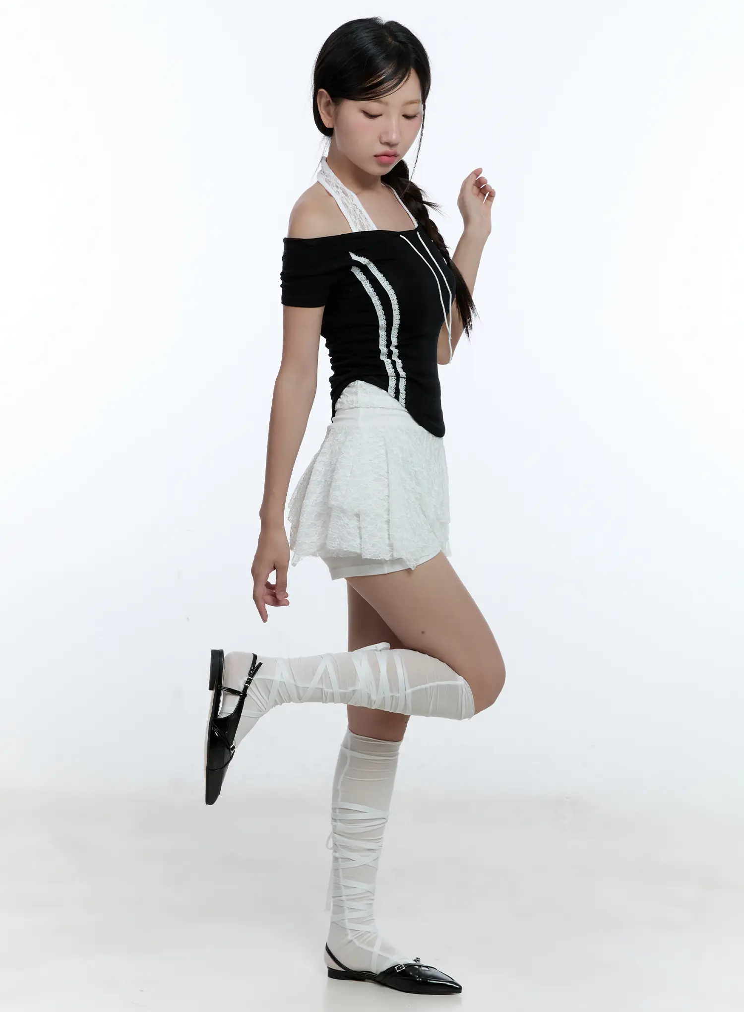 String Detail Off-Shoulder Crop Top CU527 - Image 4
