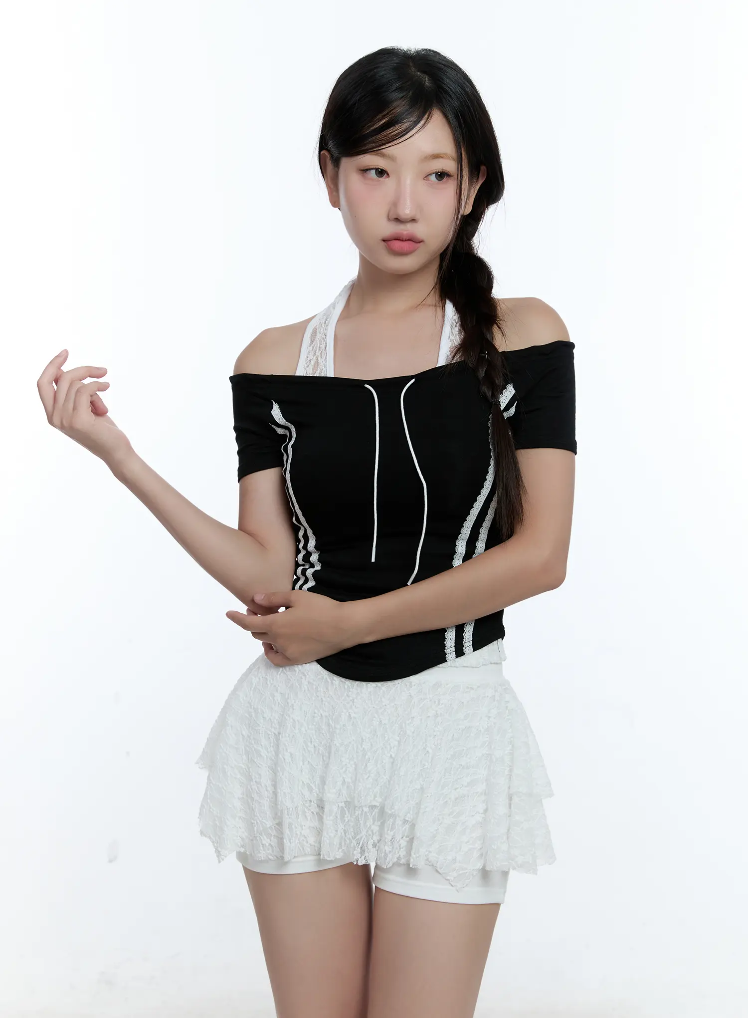String Detail Off-Shoulder Crop Top CU527 - Image 6