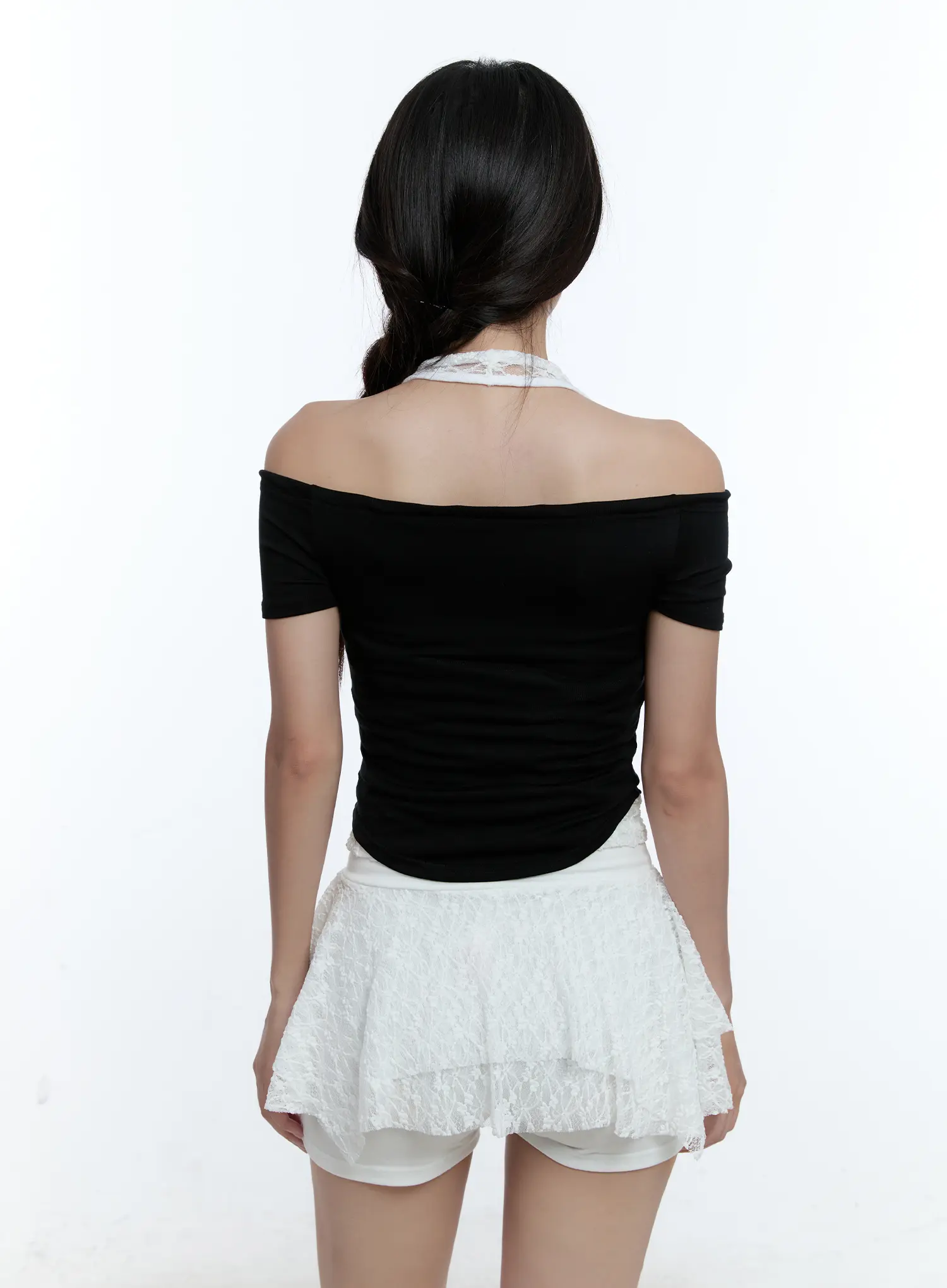 String Detail Off-Shoulder Crop Top CU527 - Image 8