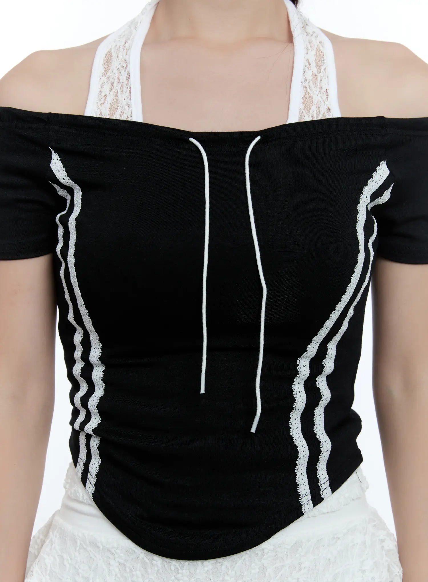 String Detail Off-Shoulder Crop Top CU527 - Image 9