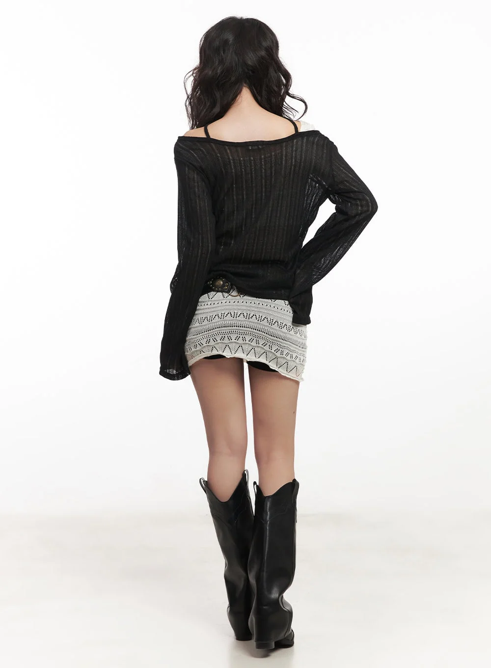 String Mesh Off-Shoulder Sweater CA521 - Image 6