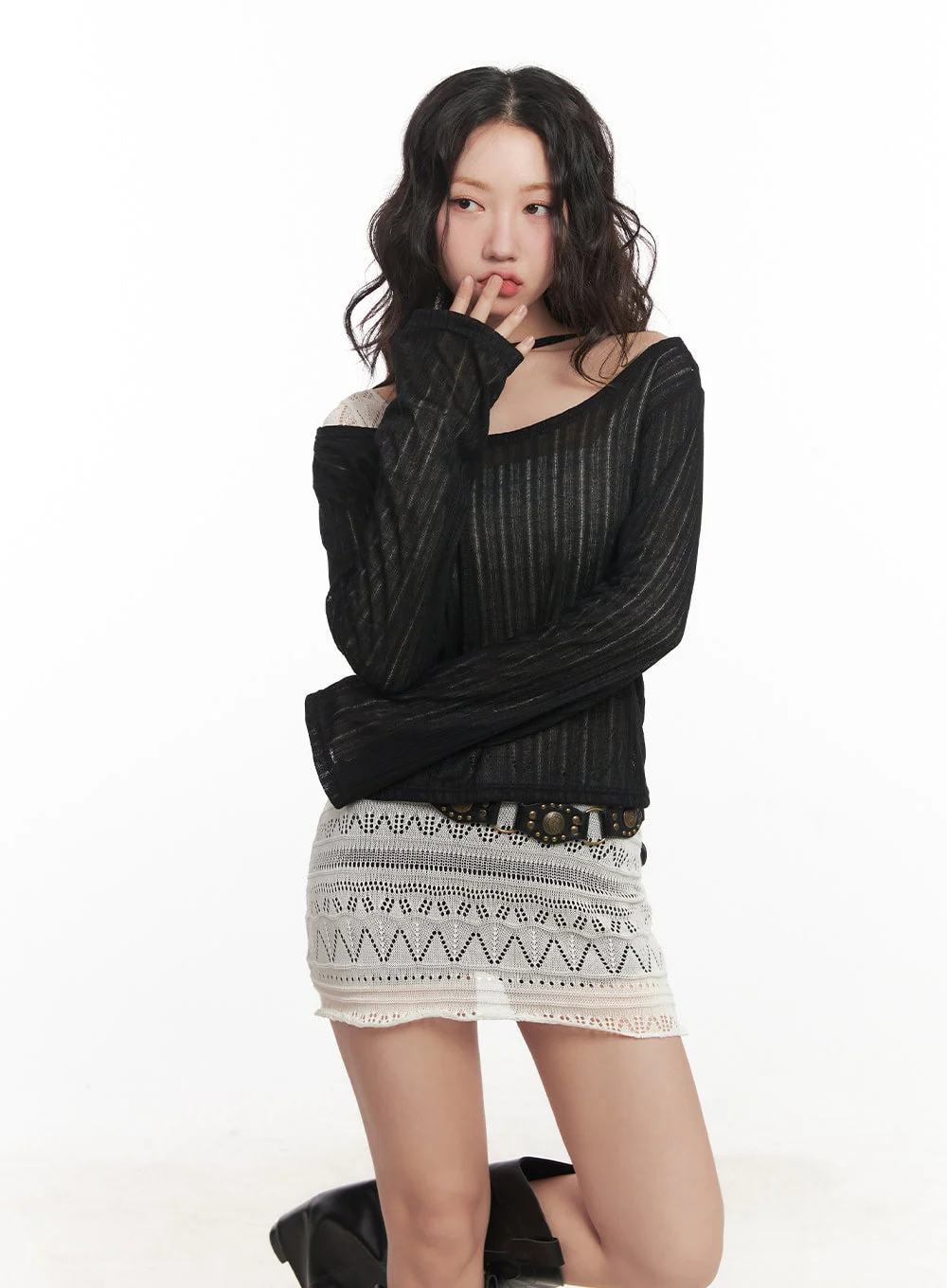 String Mesh Off-Shoulder Sweater CA521 - Image 7
