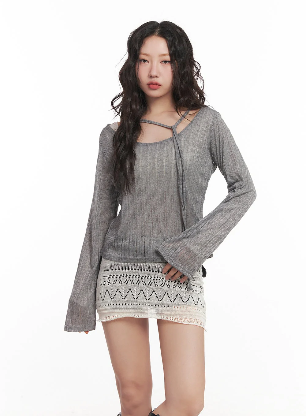 String Mesh Off-Shoulder Sweater CA521 - Image 8