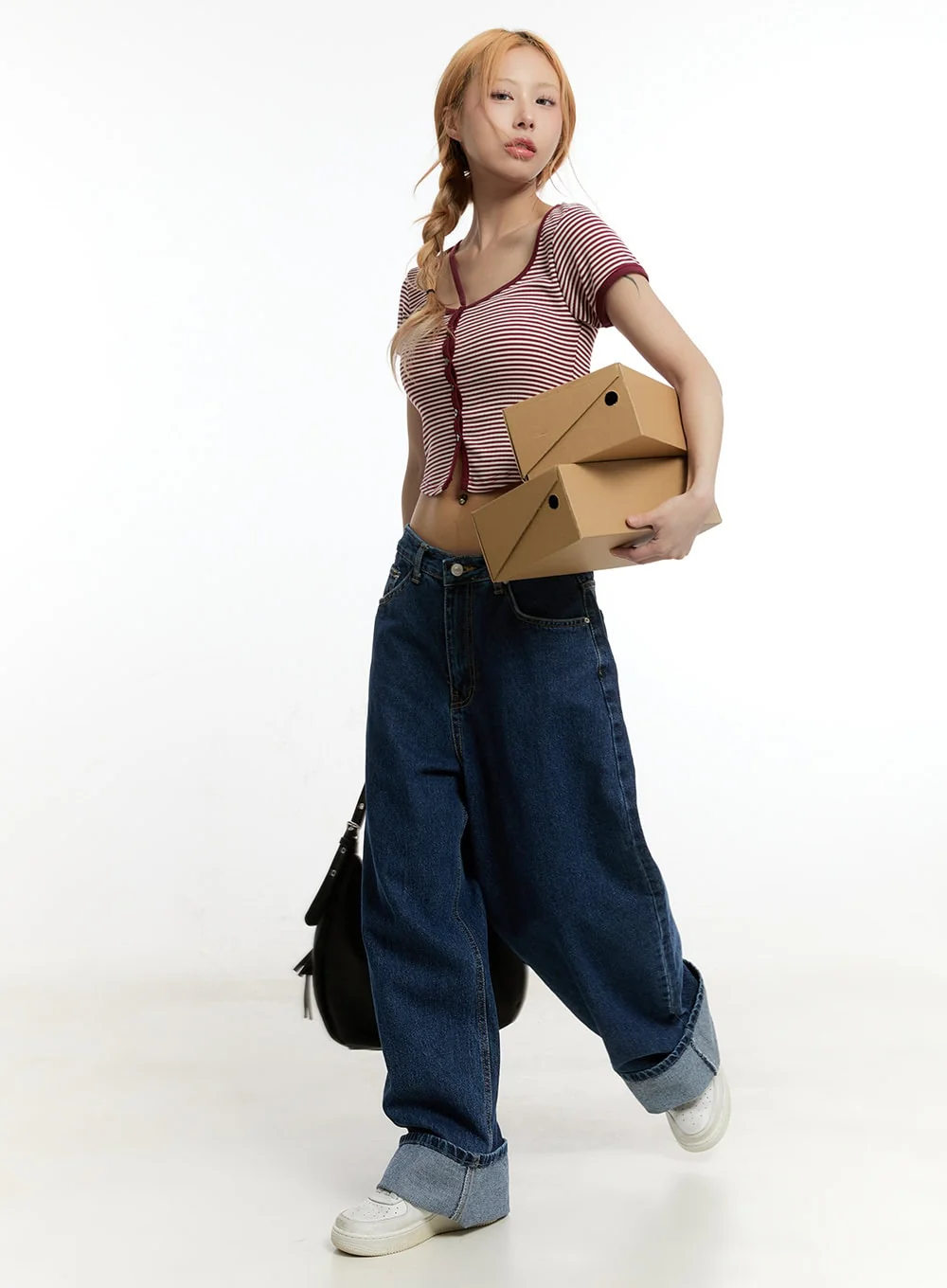 Stripe Buttoned Crop Top CY501 - Image 3