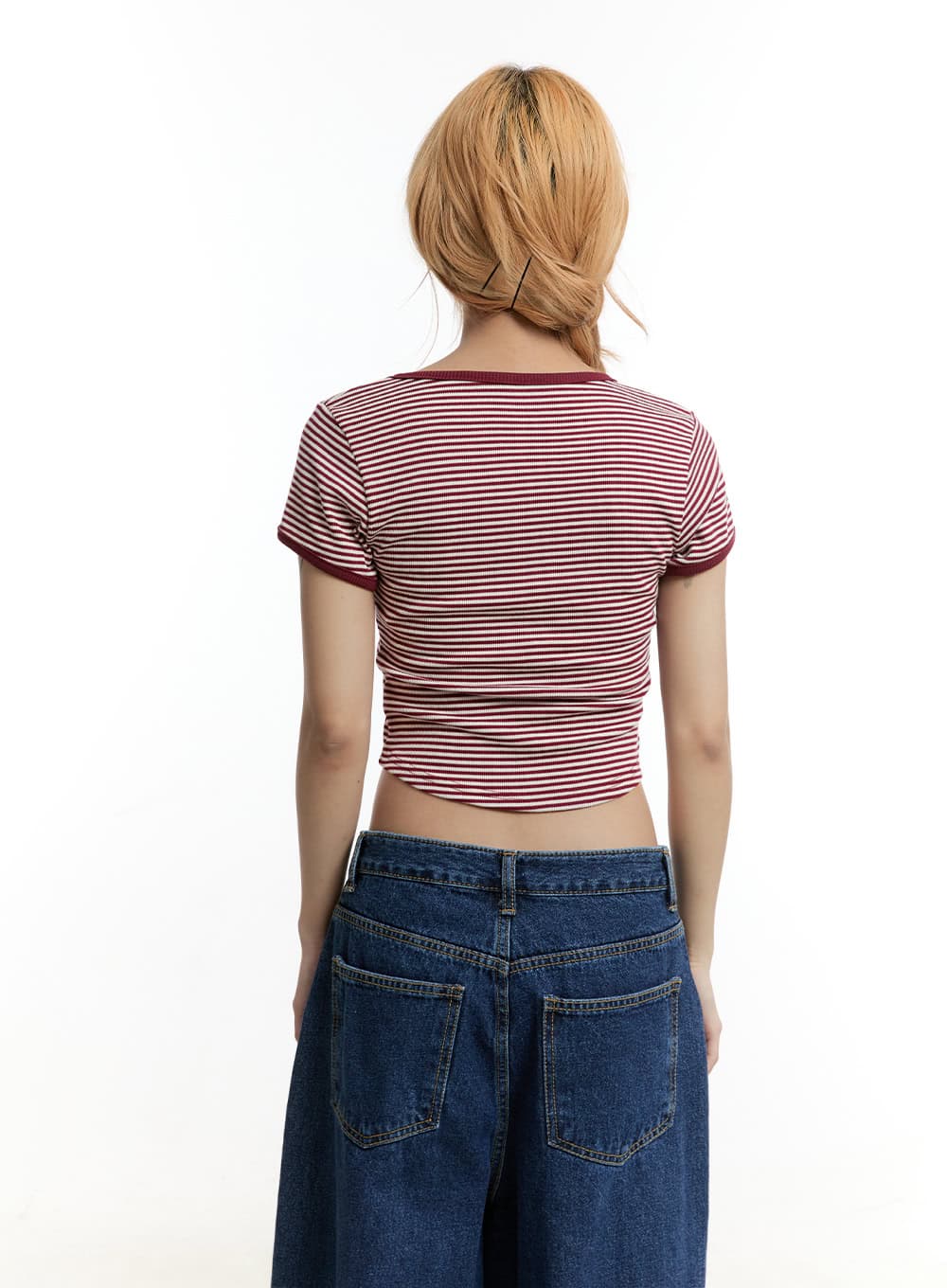Stripe Buttoned Crop Top CY501 - Image 8
