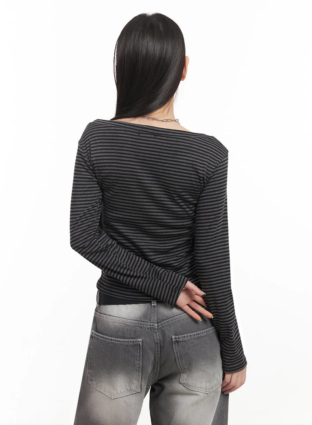 Stripe Buttoned Long-Sleeve Top IM524 - Image 8