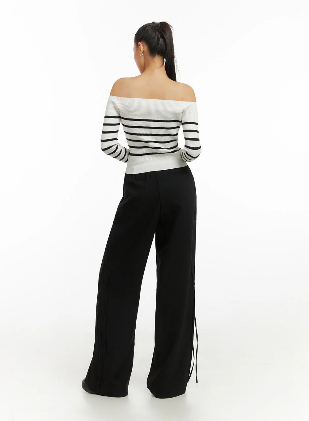 Stripe Buttoned Off-Shoulder Top IO409 - Image 9