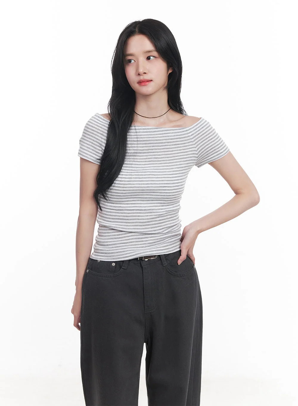 Stripe Off-Shoulder Top  CY526 - Image 7