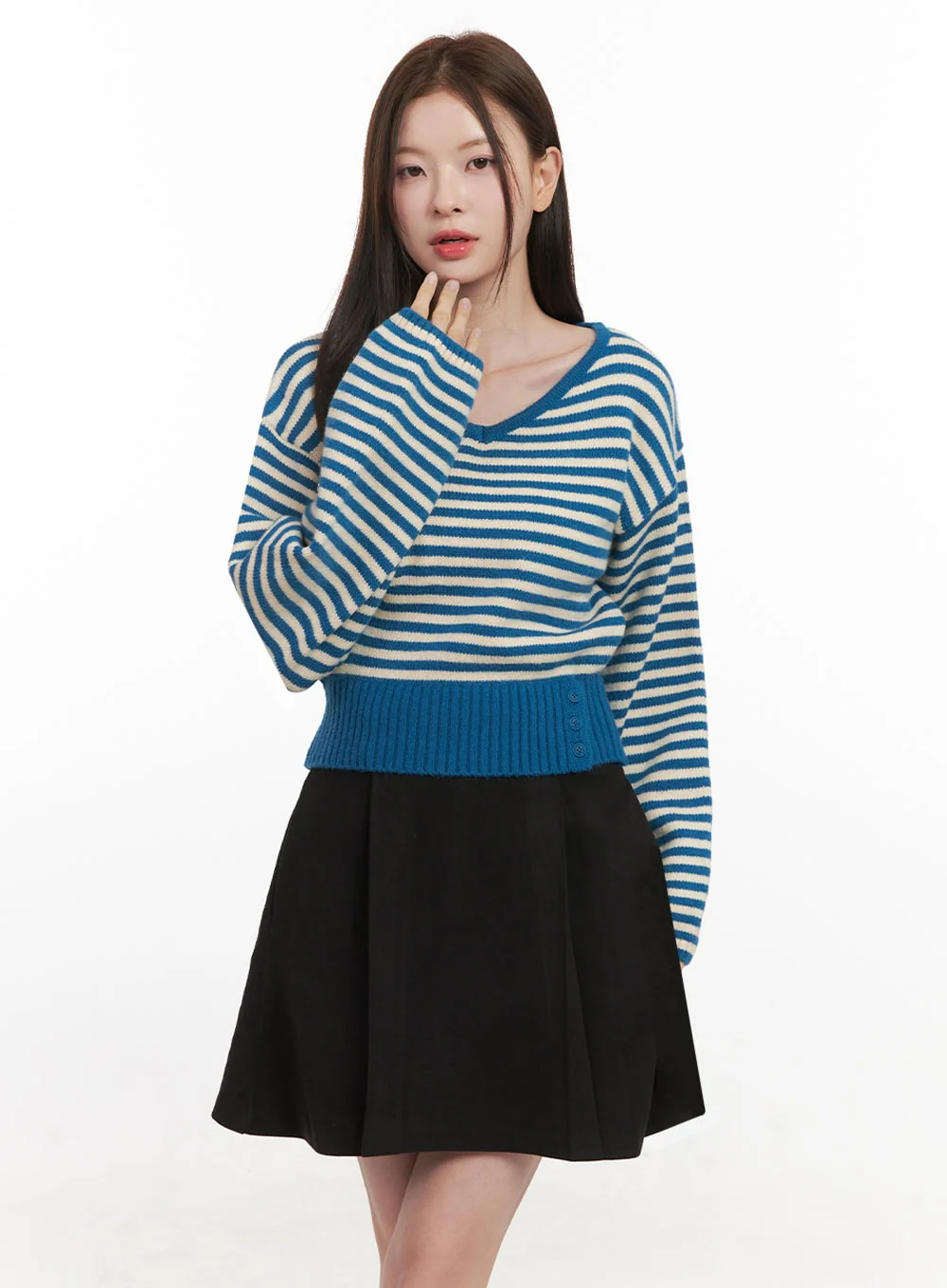 Stripe Oversized V-Neck Sweater IF505 - Image 16