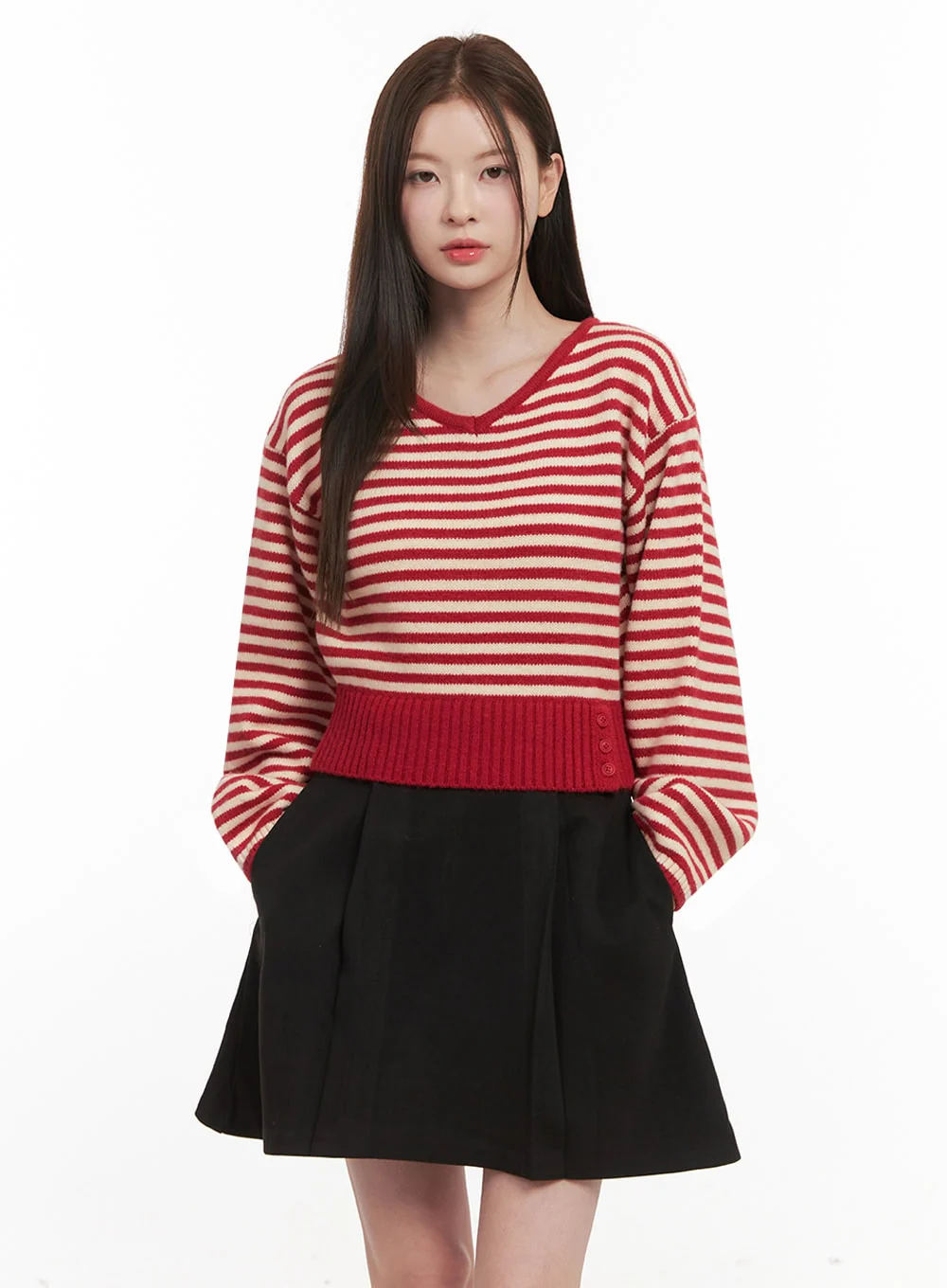 Stripe Oversized V-Neck Sweater IF505 - Image 9