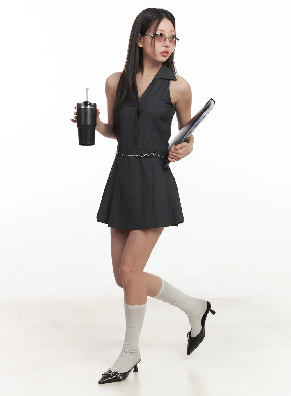 Stripe Pleated Halter Neck Dress CA518
