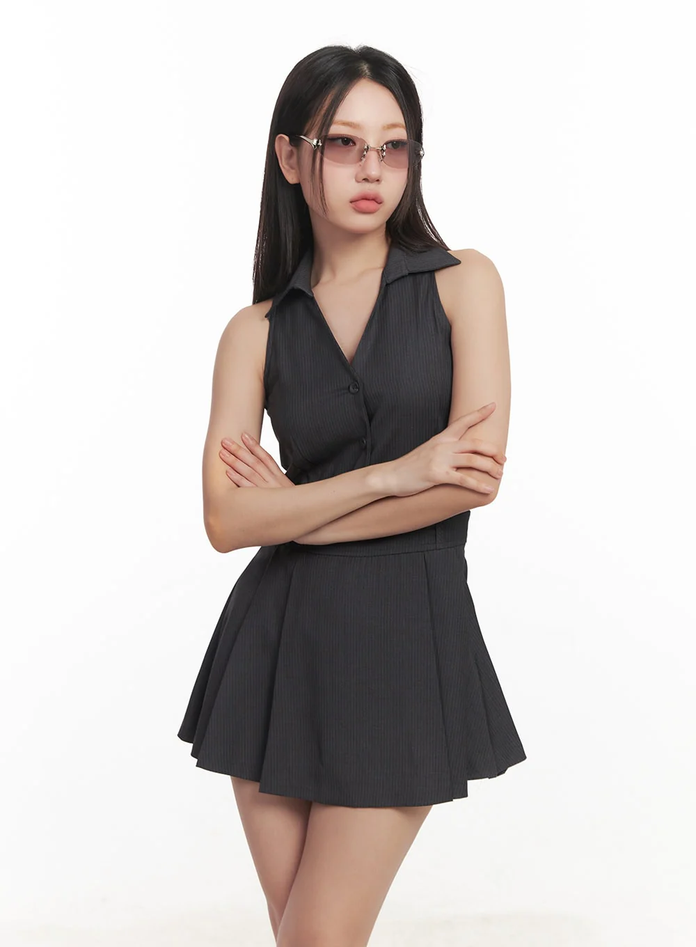 Stripe Pleated Halter Neck Dress CA518 - Image 8