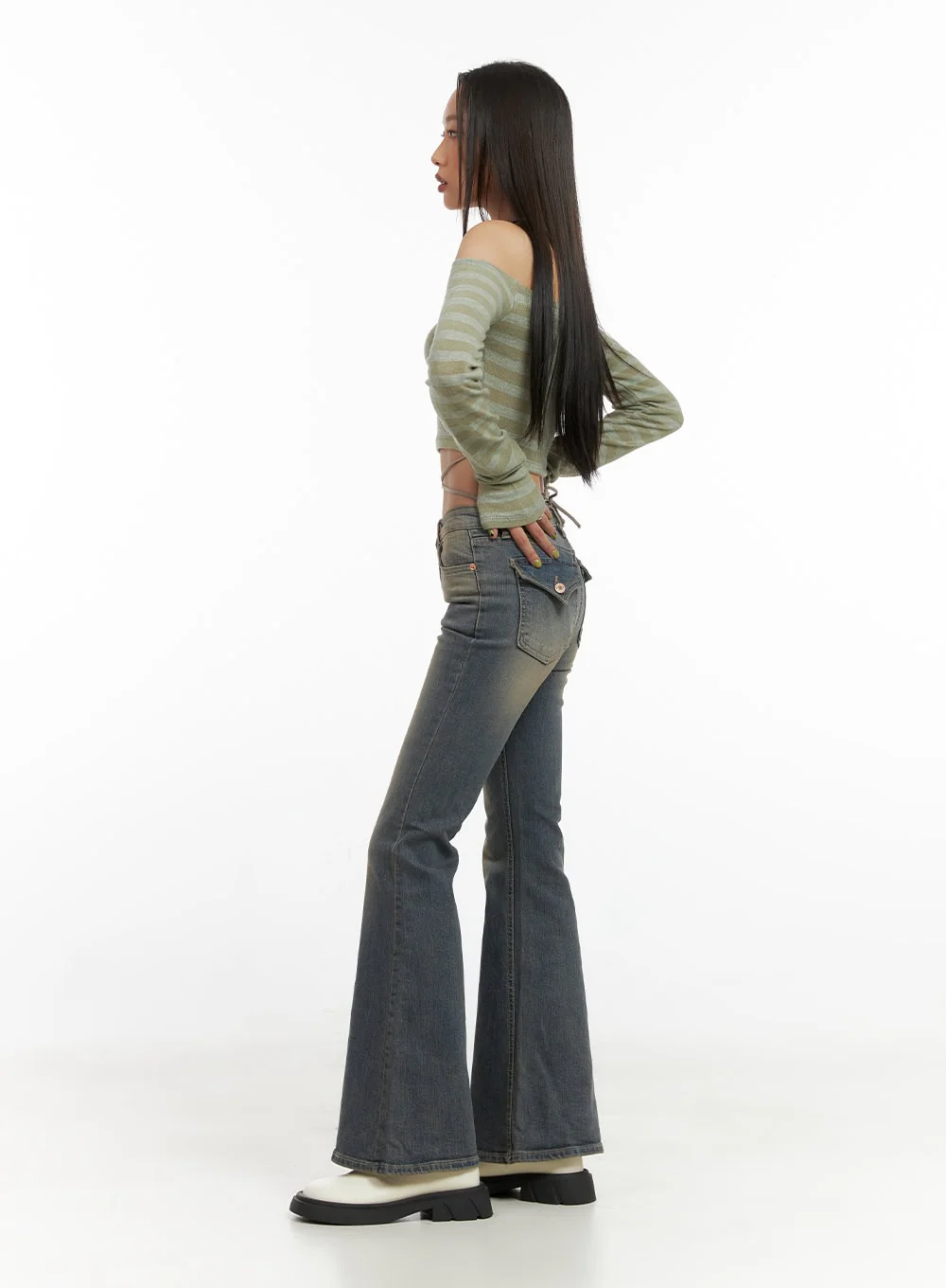 Stripe String Off-Shoulder Crop Top CO424 - Image 5