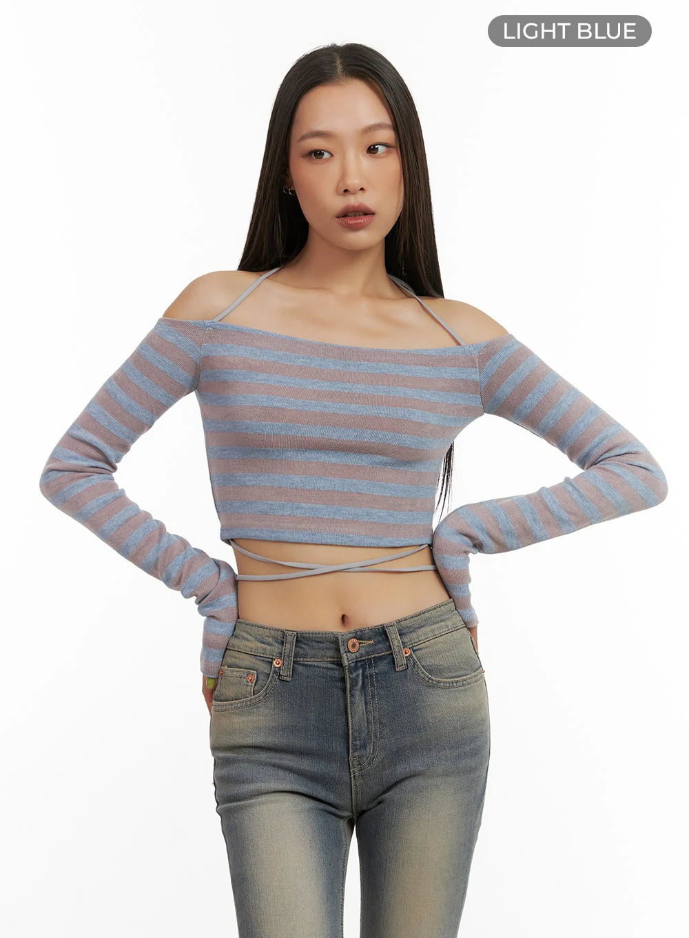 Stripe String Off-Shoulder Crop Top CO424 - Image 9