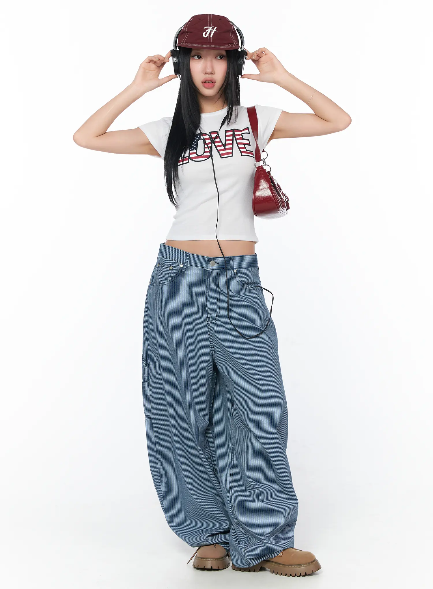 Stripe Wide Cotton Pants CY513 - Image 2