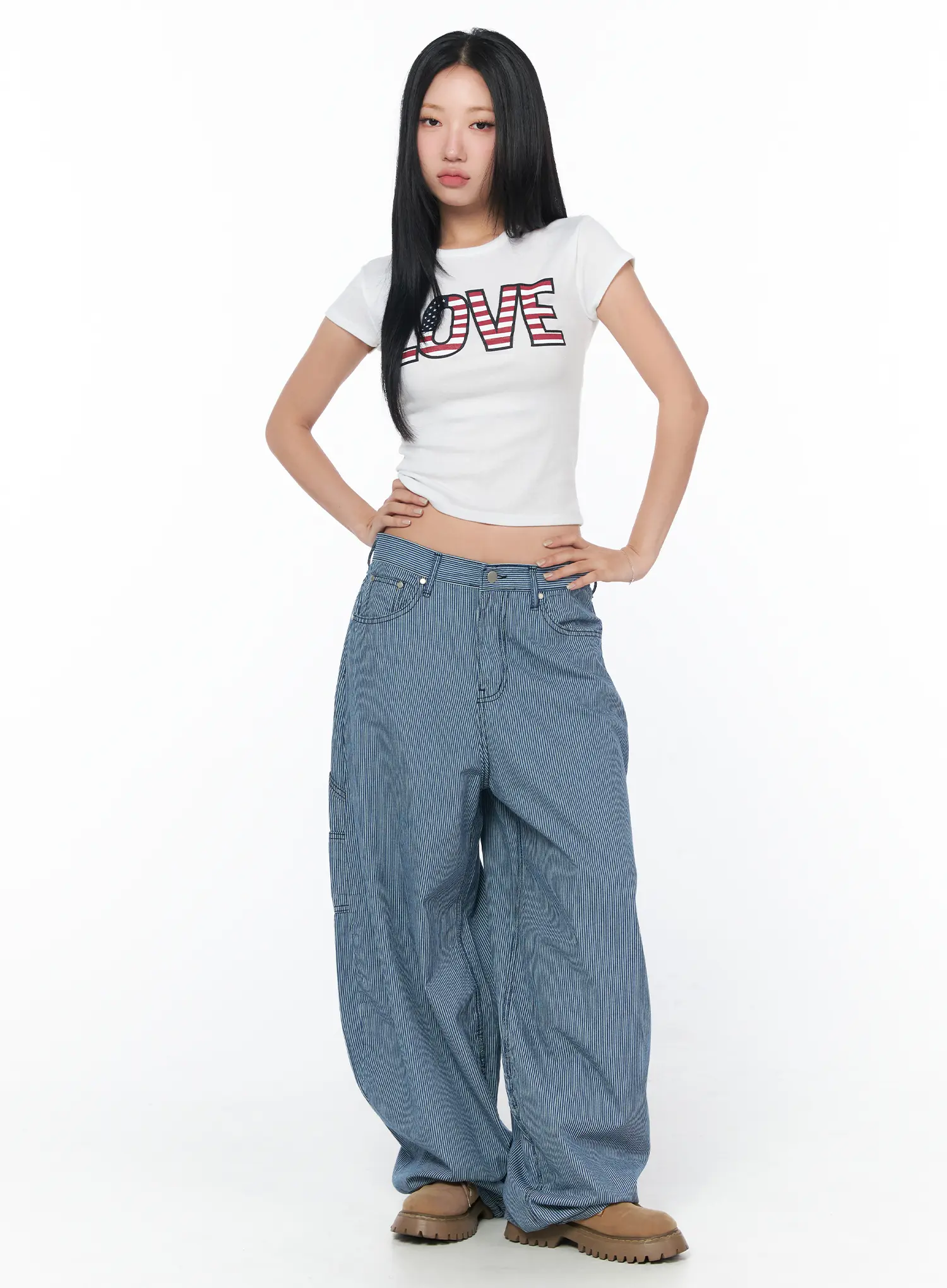 Stripe Wide Cotton Pants CY513 - Image 6