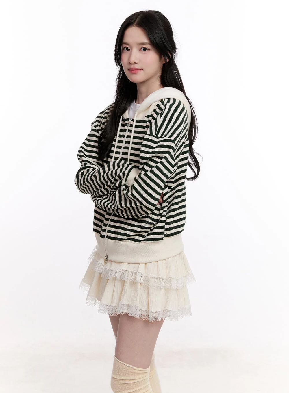 Stripe Zip-Up Hooded Knit Jacket CM527 - Image 3