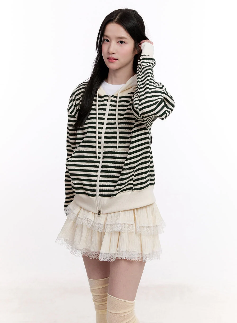 Stripe Zip-Up Hooded Knit Jacket CM527 - Image 7