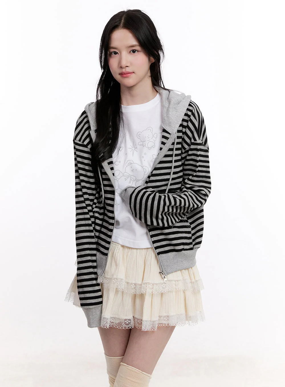 Stripe Zip-Up Hooded Knit Jacket CM527 - Image 9