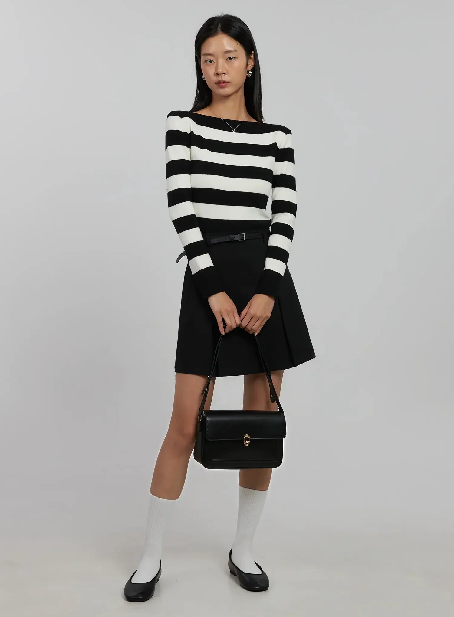 Striped Boat Neck Knit Top IJ508 - Image 2
