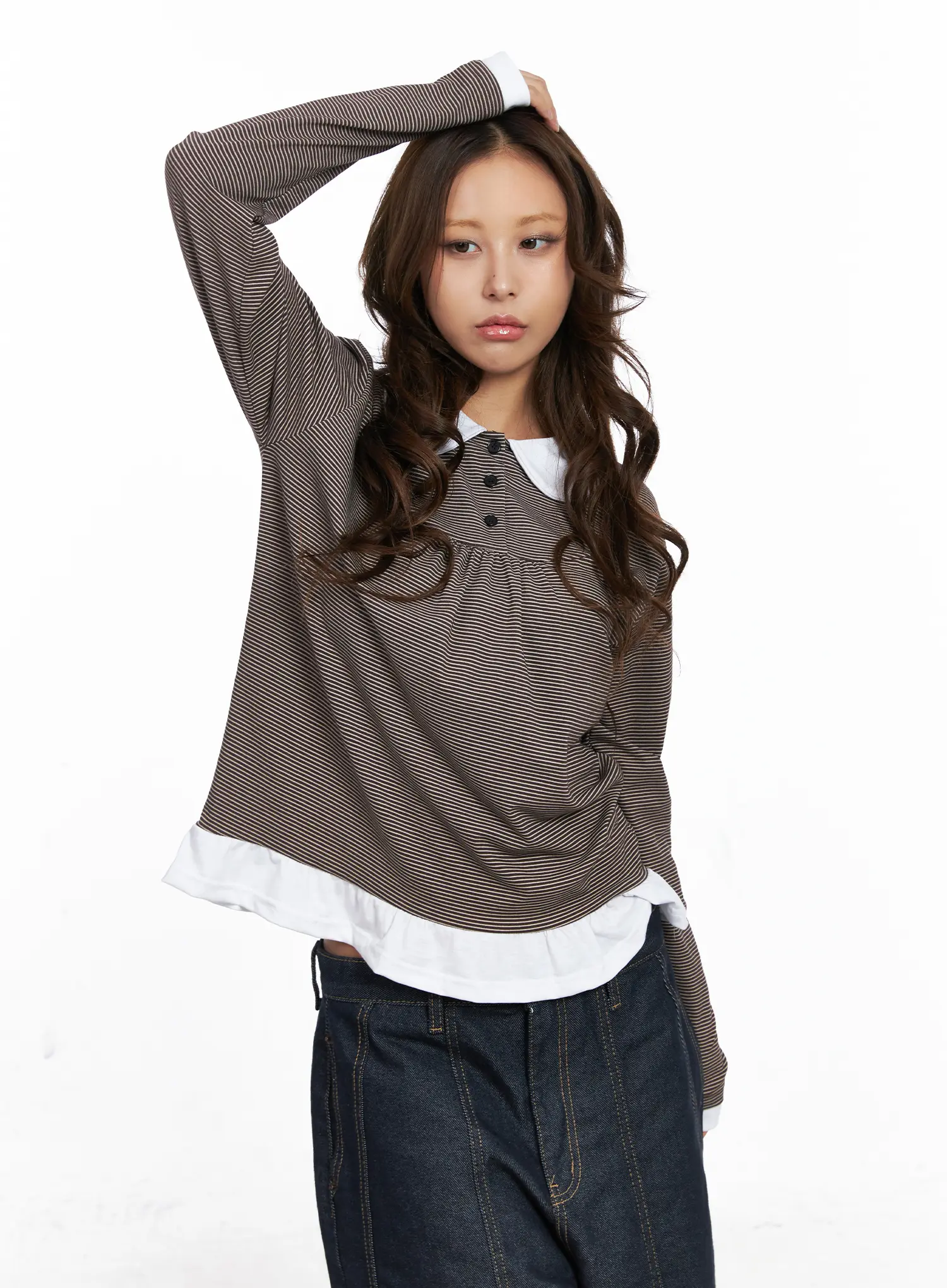 Striped Collared Button Long Sleeve Top CO510 - Image 7