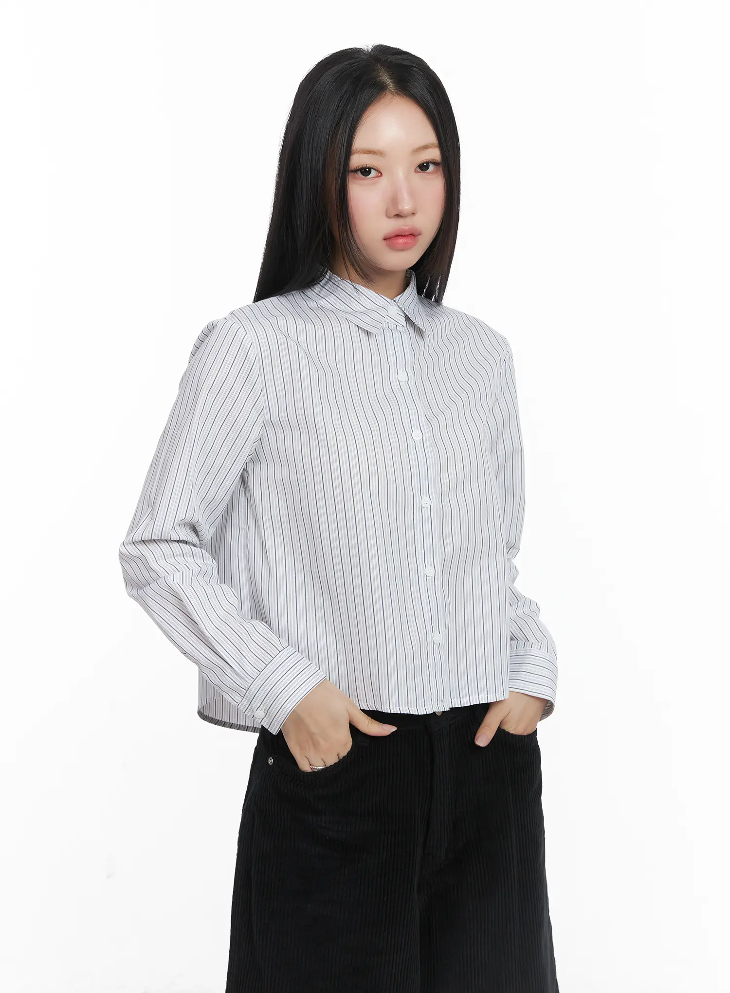 Striped Crop Button-Up Shirt CD529 - Image 10