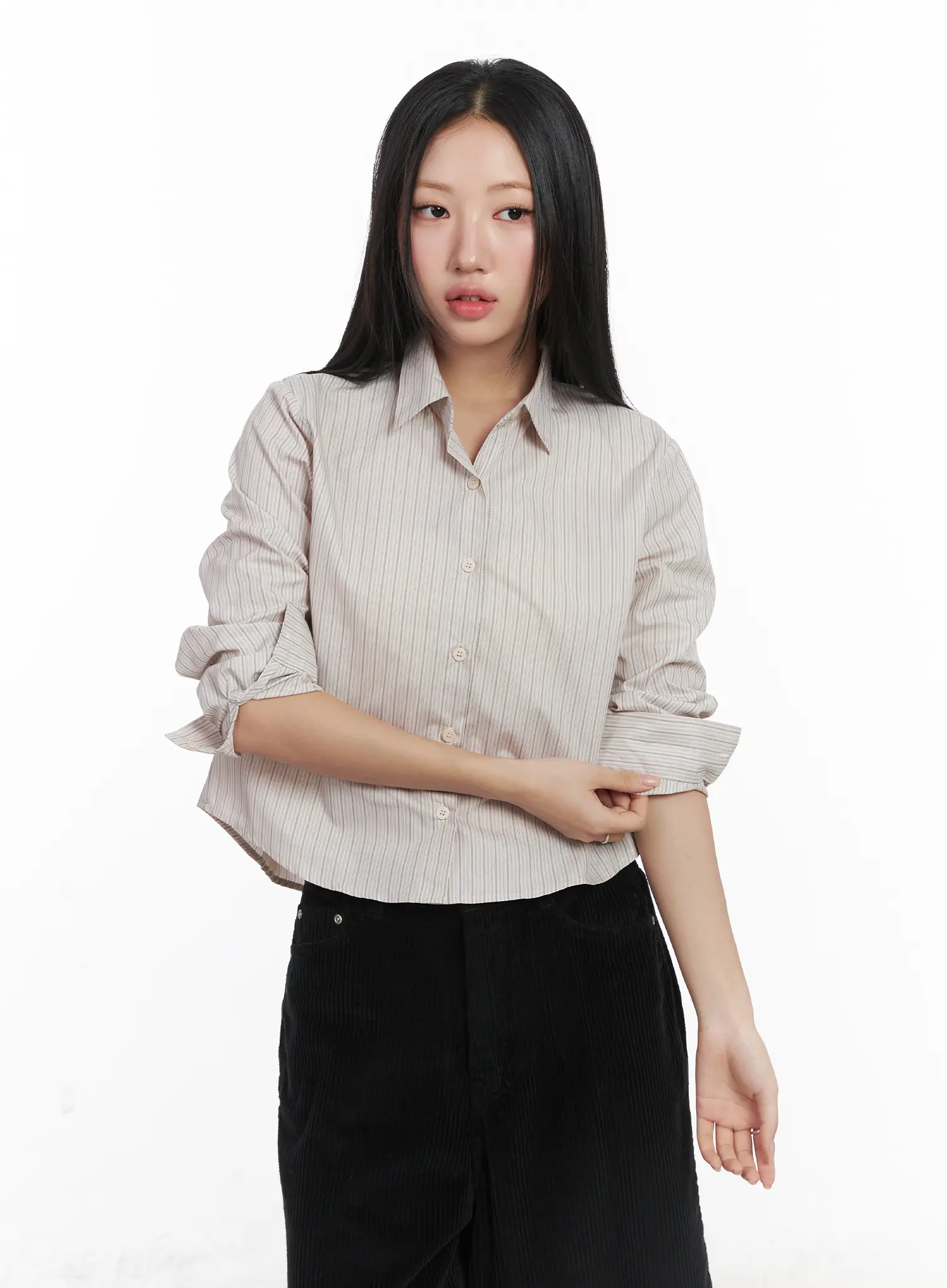 Striped Crop Button-Up Shirt CD529 - Image 11