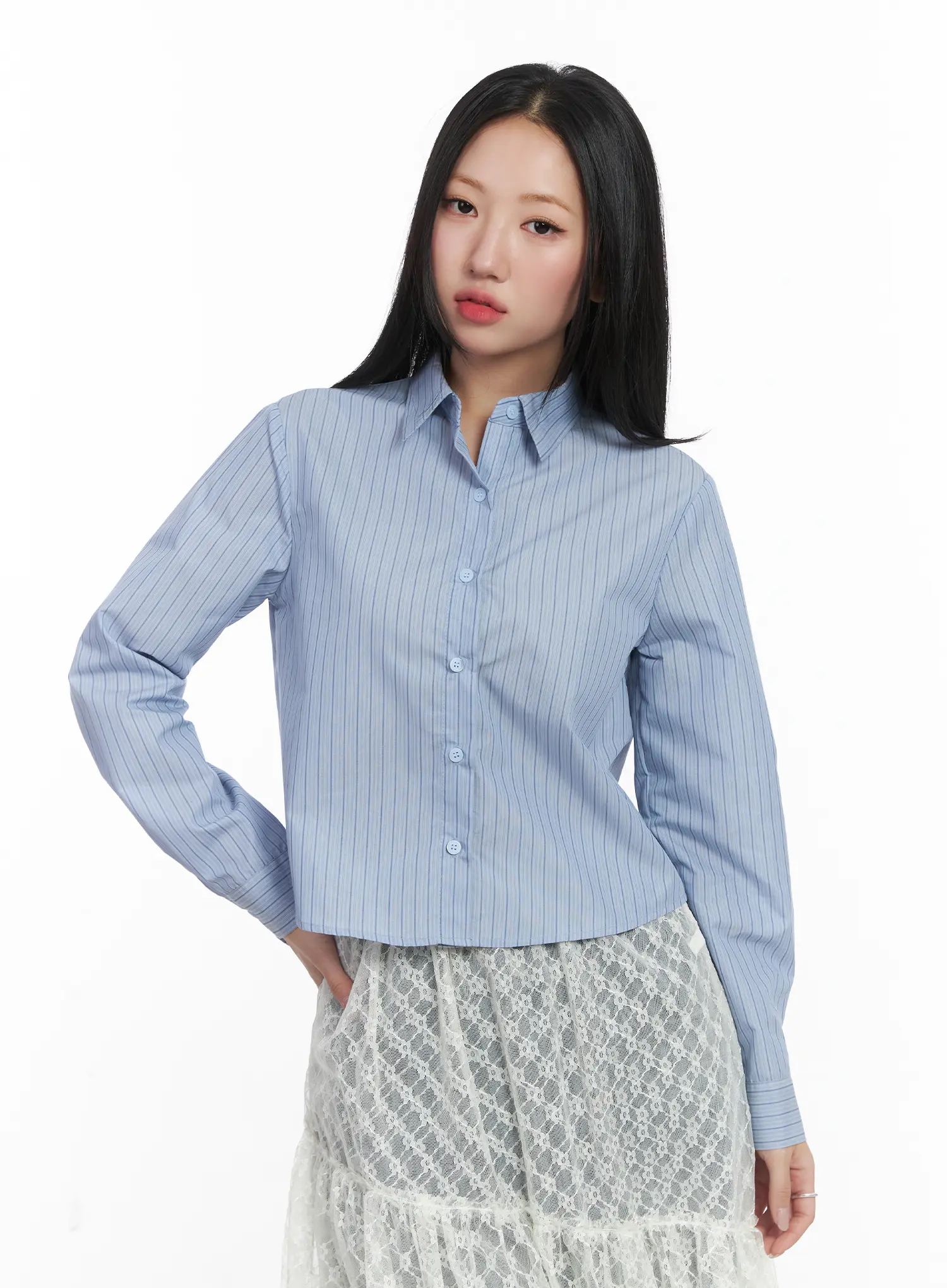 Striped Crop Button-Up Shirt CD529 - Image 12