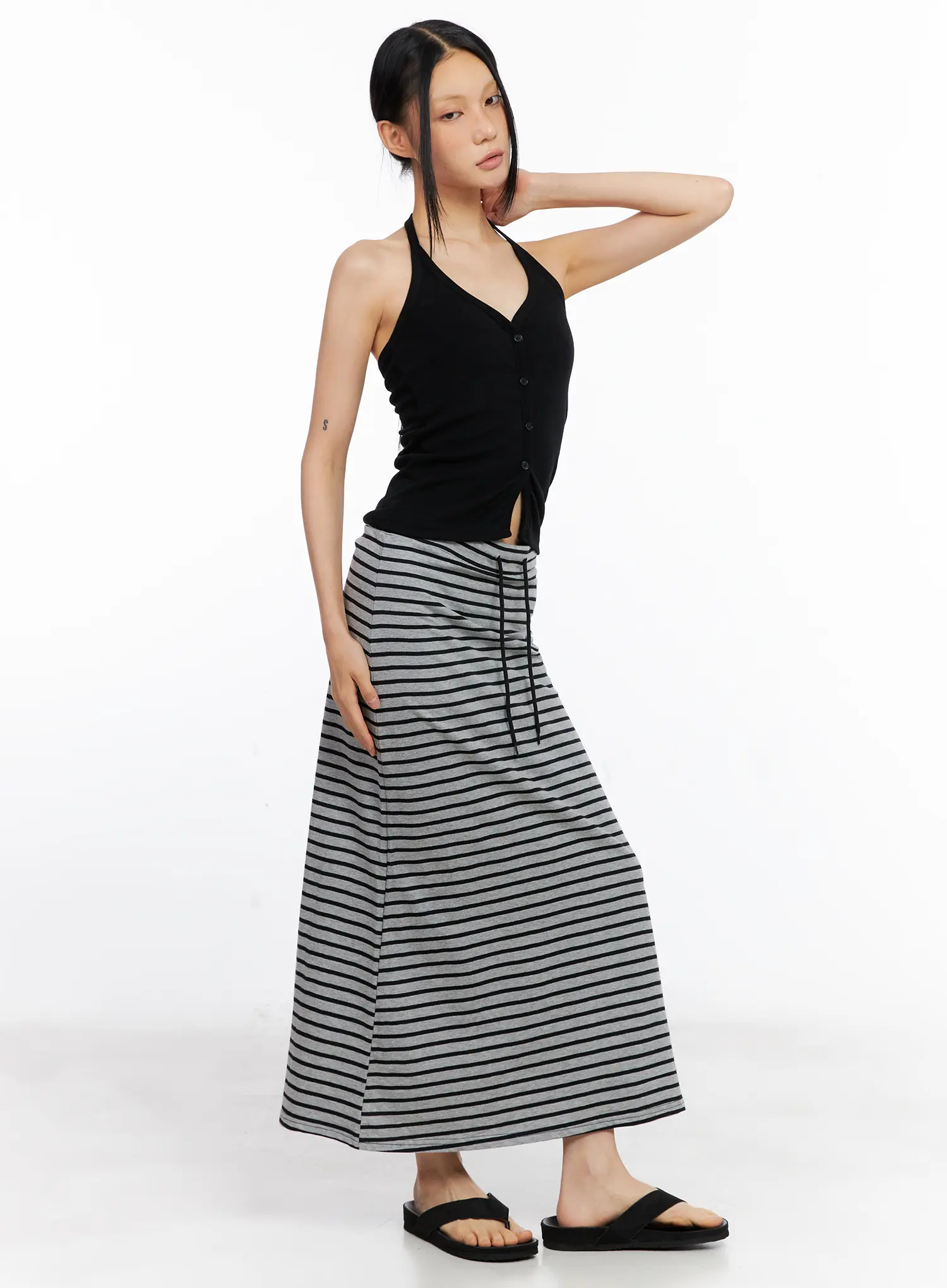 Striped Drawstring Maxi Skirt CL530 - Image 2