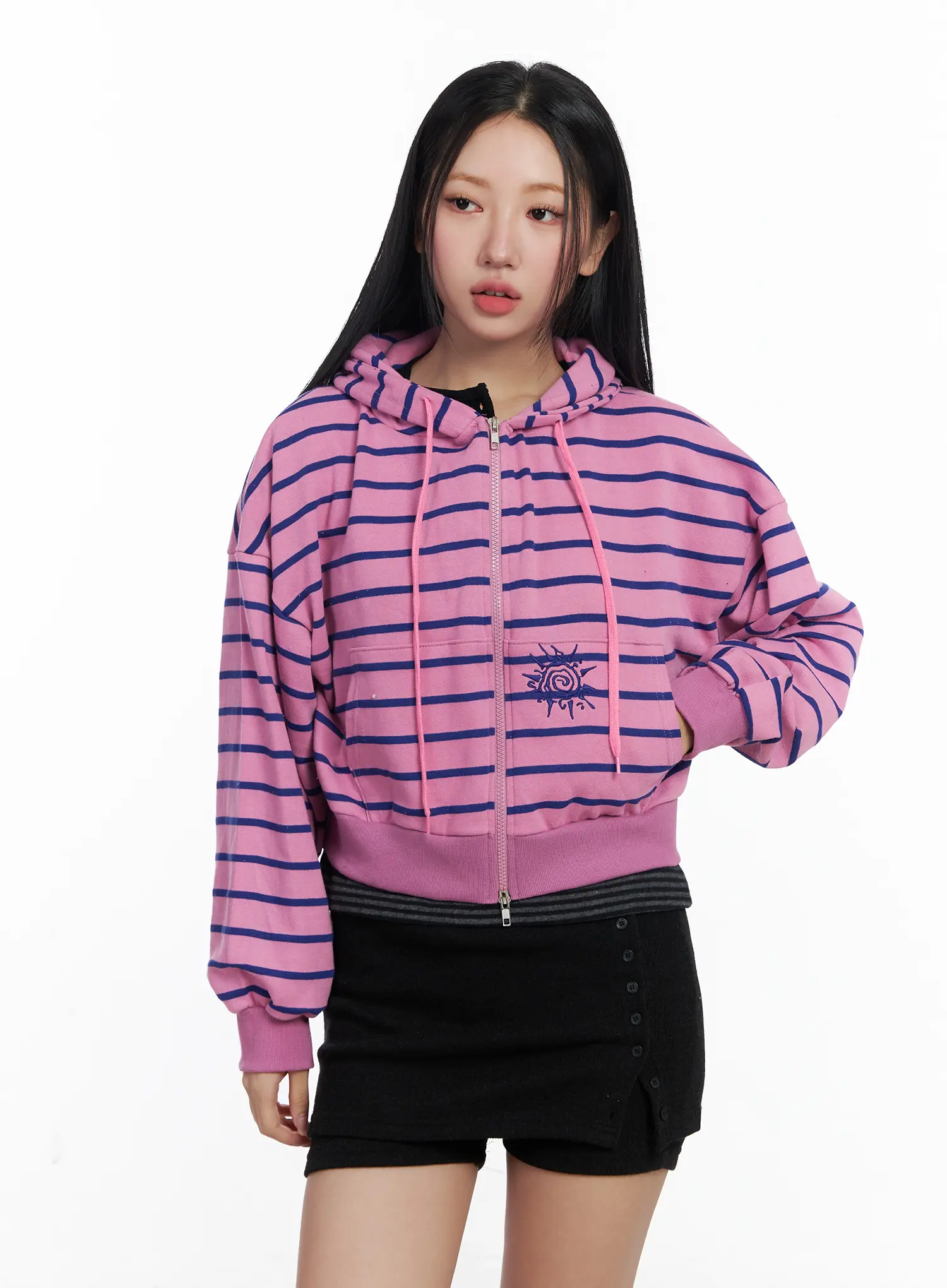 Striped Embroidered Cropped Hoodie CJ514 - Image 10