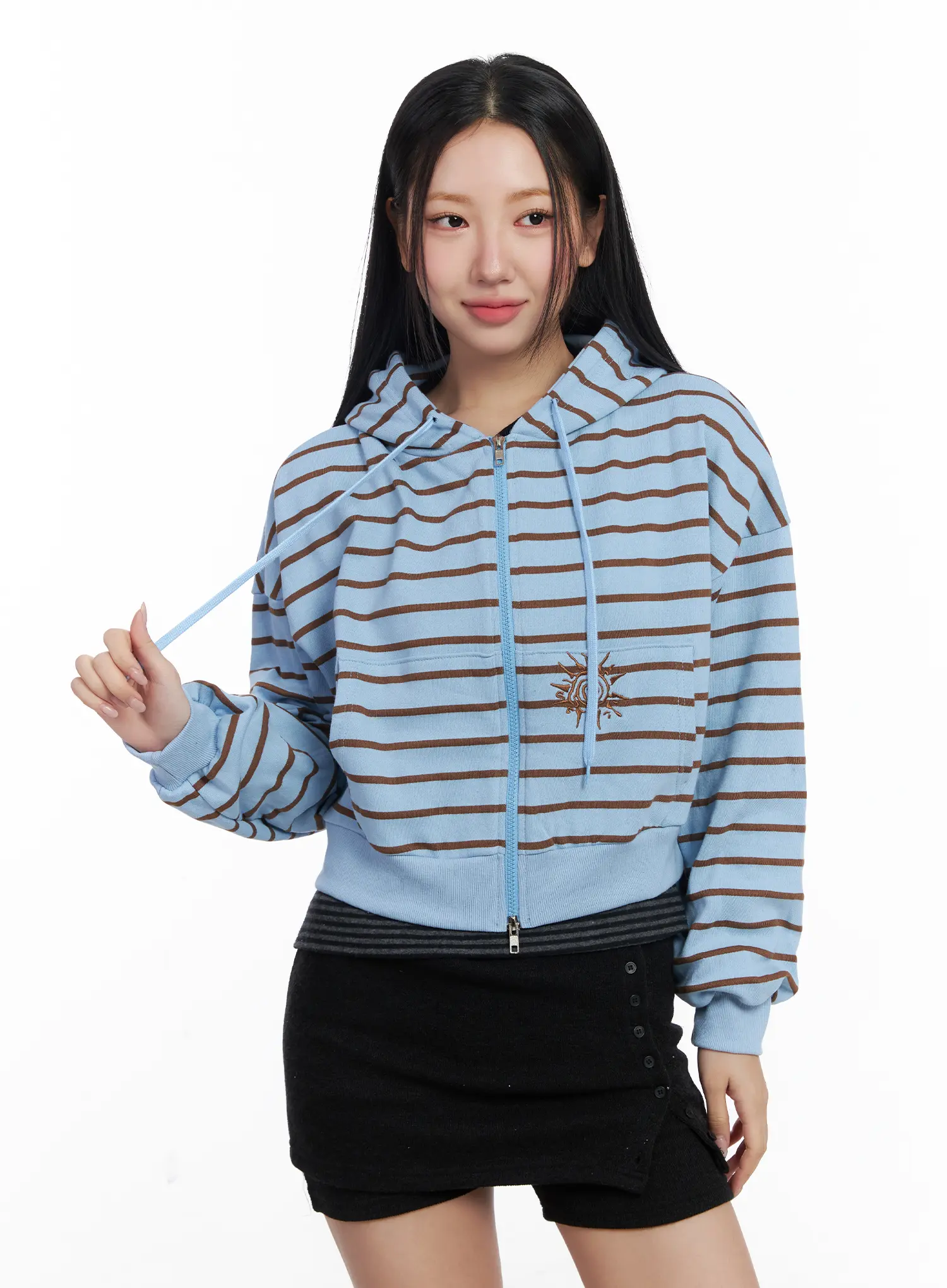 Striped Embroidered Cropped Hoodie CJ514 - Image 11