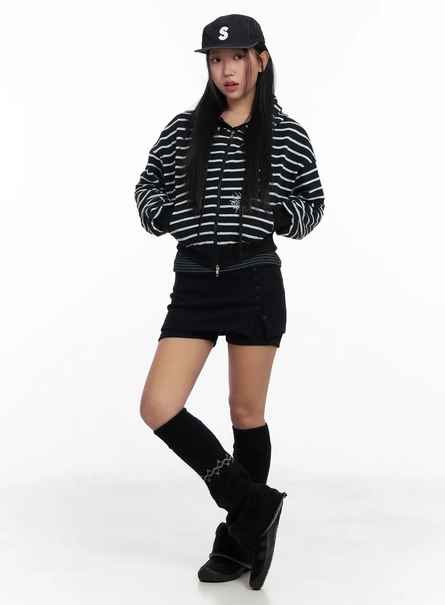 Striped Embroidered Cropped Hoodie CJ514 - Image 3