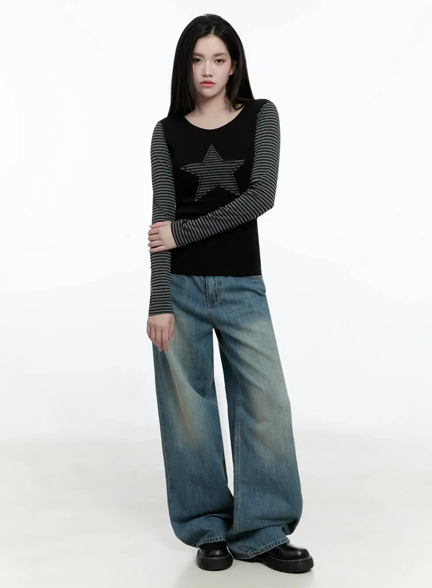 Striped Embroidery Long Sleeve Tee IO520 - Image 7
