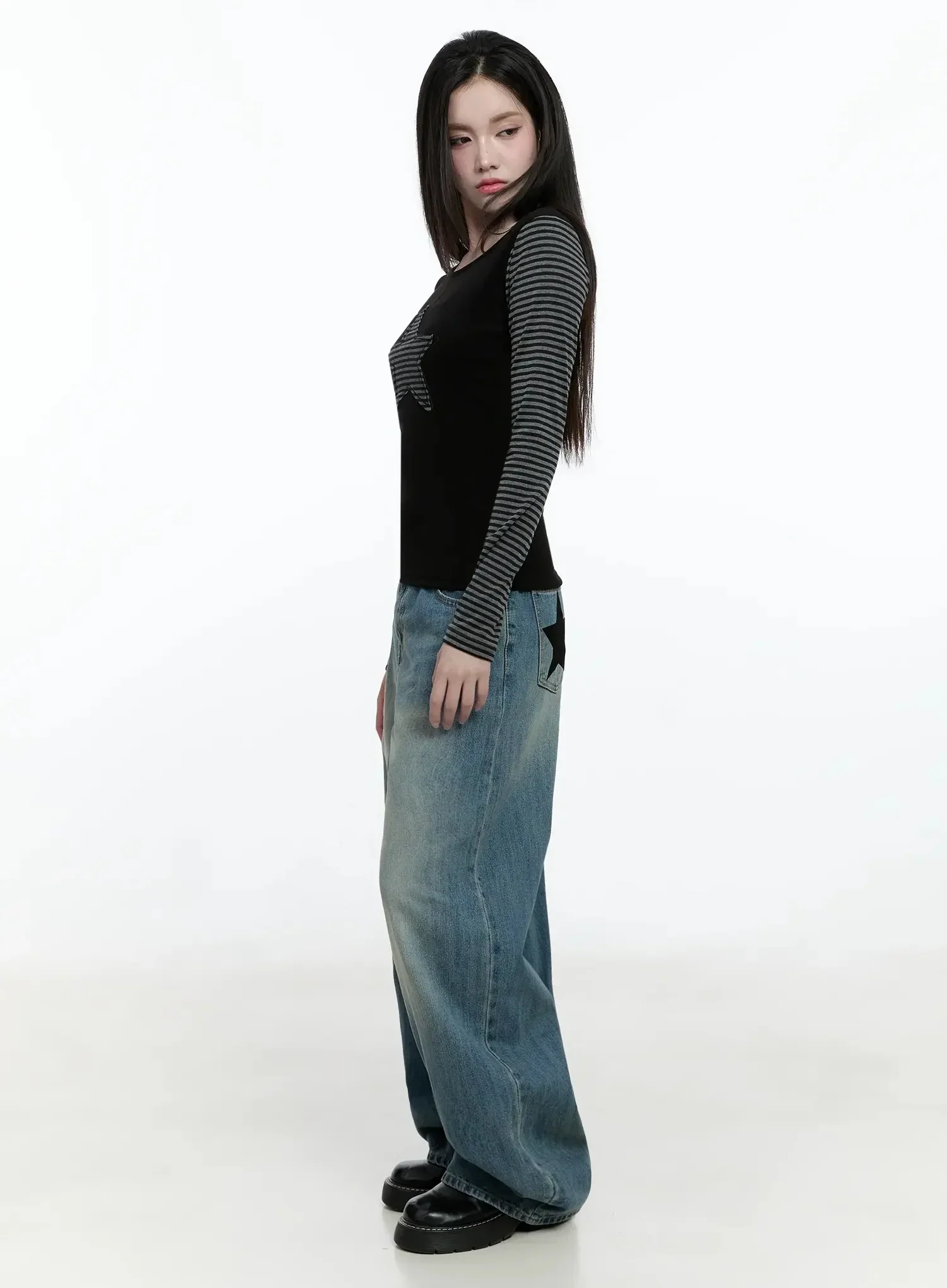 Striped Embroidery Long Sleeve Tee IO520 - Image 8